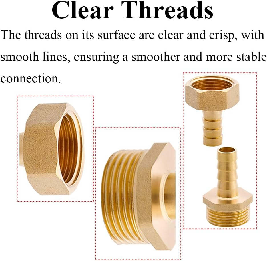 2PCS Brass Barb Hose Fitting, 1/2 Inch BSP Female Thread Barbed Tail Hose Pipe Connector Adapter, Garden Hose Coupler Joint for Fuel Air Gas Water Oil (12Mm) image number 5