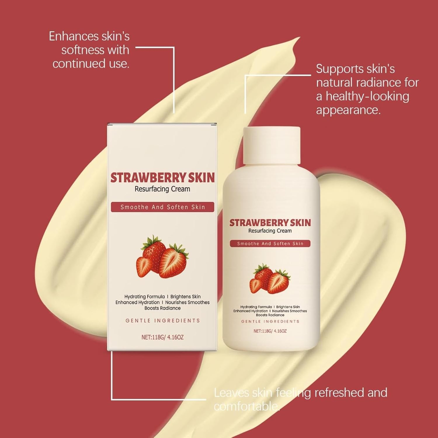 Strawberry Skin Resurfacing Cream,Moisturizing and Lightweight Creams,Reduce Chicken Skin Bumps and Uneven Texture,For All Skin Types