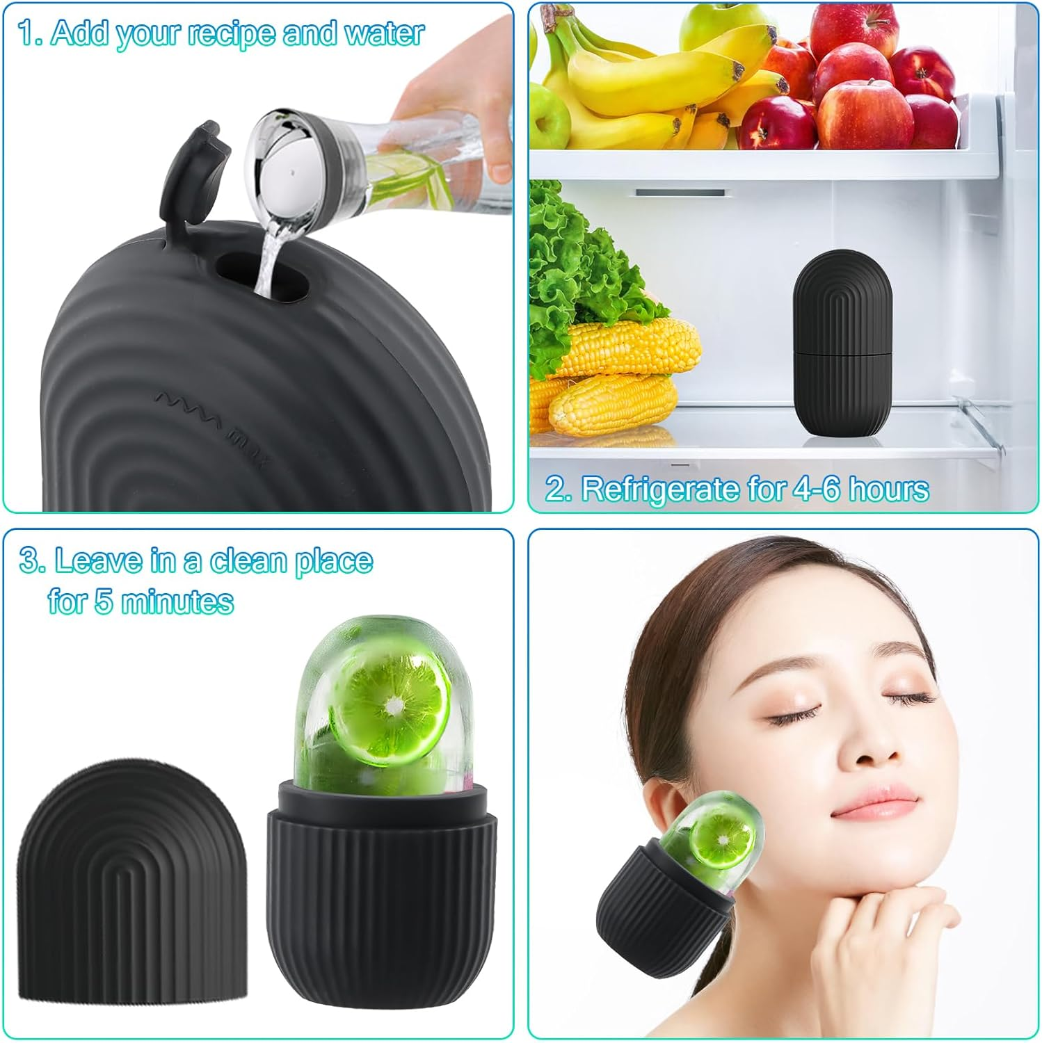 Ice Roller for Face, Eyes and Neck - Reusable Ice Roller - Instant Cooling and Puffiness Reduction - Face Massage for Puffiness - Manual Eye Massager for Wrinkles - Natural Skincare Tool (Black) image number 5