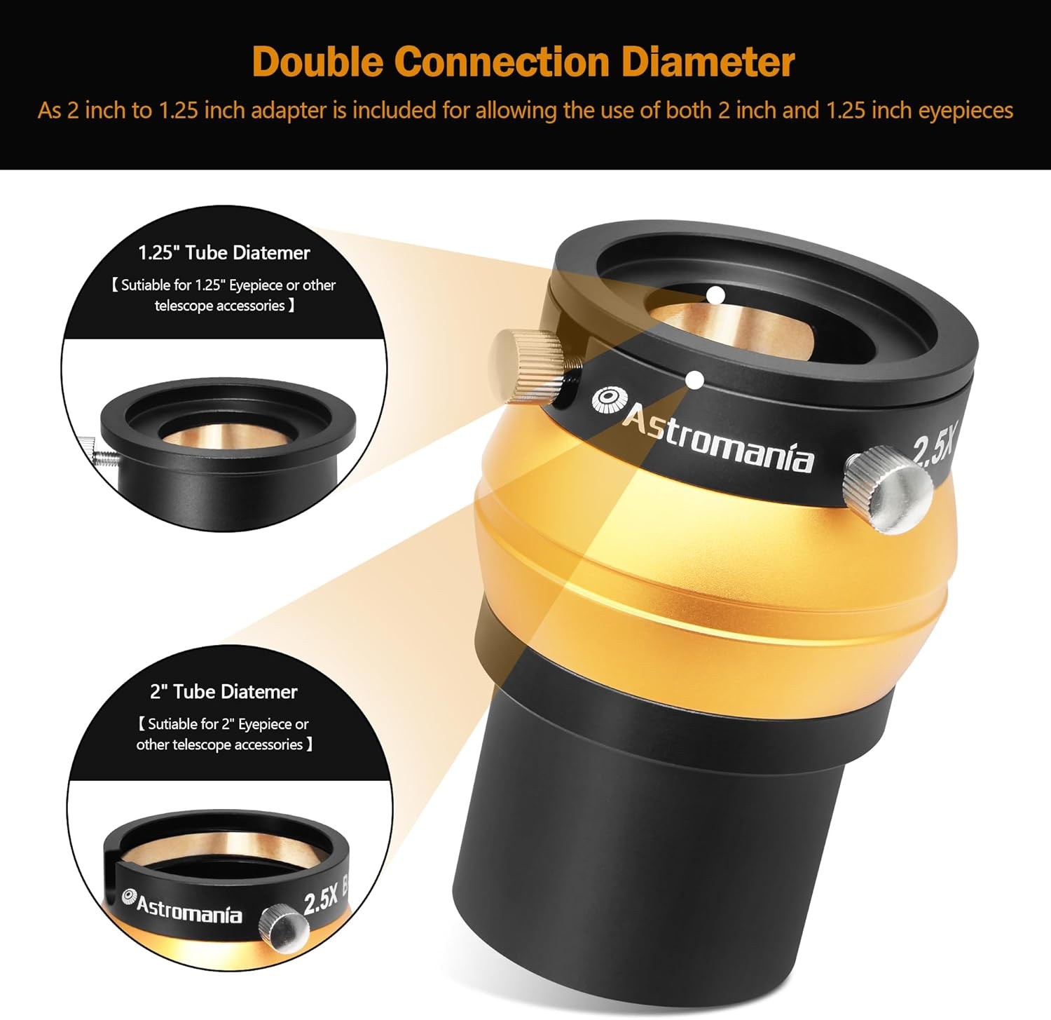 Astromania 2 2.5X Barlow Lens - Allows the Use of Both 2 and 1.25 Eyepieces image number 2