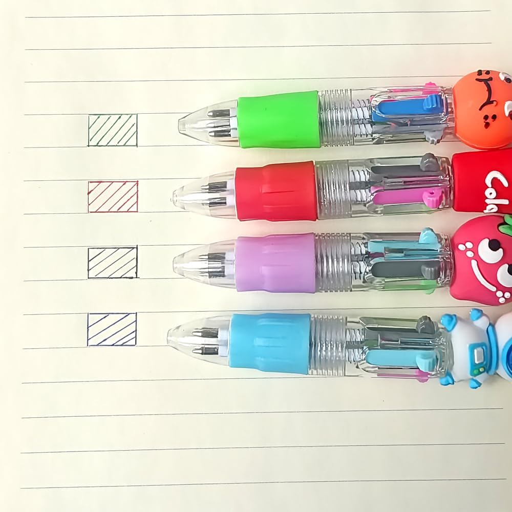 24 Pack 4-In-1 Retractable Mini Ballpoint Pens,6 Cartoon Themes Multi-Color Pens for Kids, Students,Gift & School Supplies,Compact Writing Set image number 6