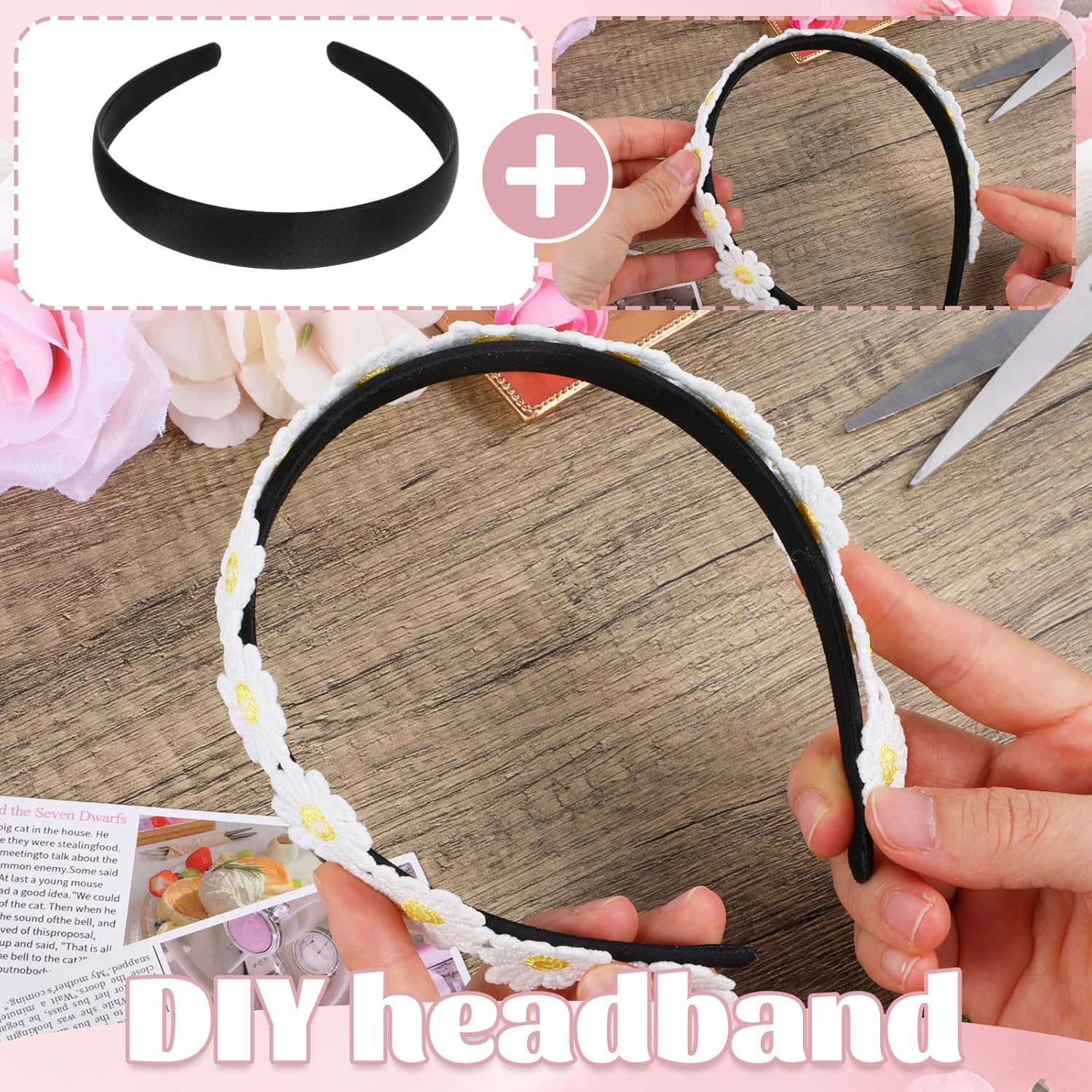 Pack of 2 Satin Hair Bands, Wide Headbands, Plain Headbands for Women, Non-Slip Hair Accessories for Women, Girls, Makeup Removal, Cleaning, Skin Care, Halloween, Carnival (Width 2 Cm) image number 3