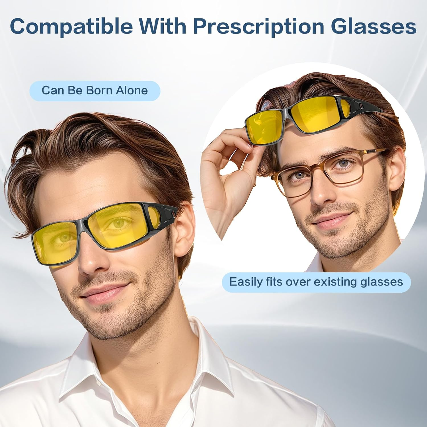 Night-Driving-Vision-Glasses anti Glare for Men Women - Polarized,Night Vision Glasses for Driving, Night Time, Fit over Glasses,Astigmatism,Yellow Lens,Shiny Black Frame image number 3