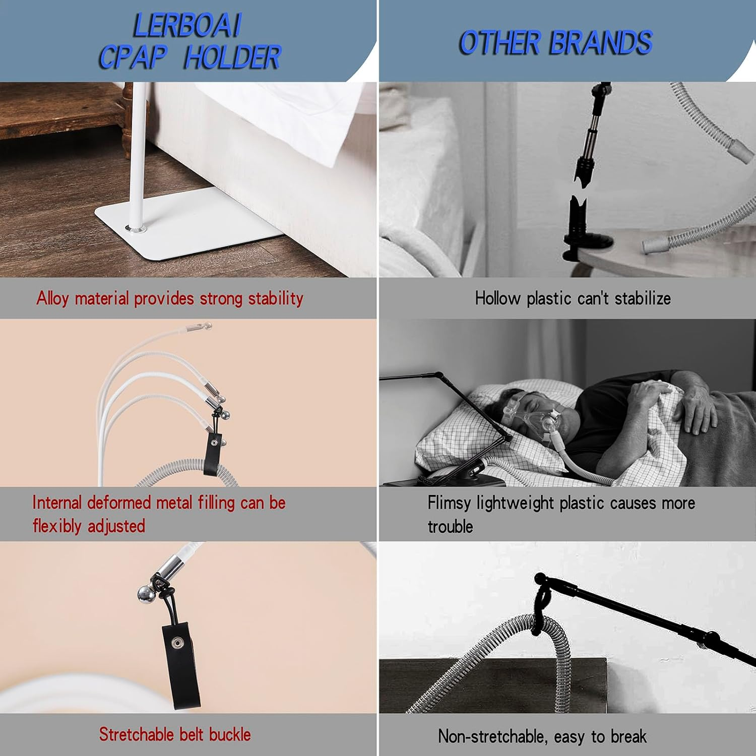 CPAP Hose Holder for Bed with Adjustable Height and Angle,Avoid Hose Entanglement，Cpap Hose Hanger Material Is Anti-Rust Alloy,White image number 5