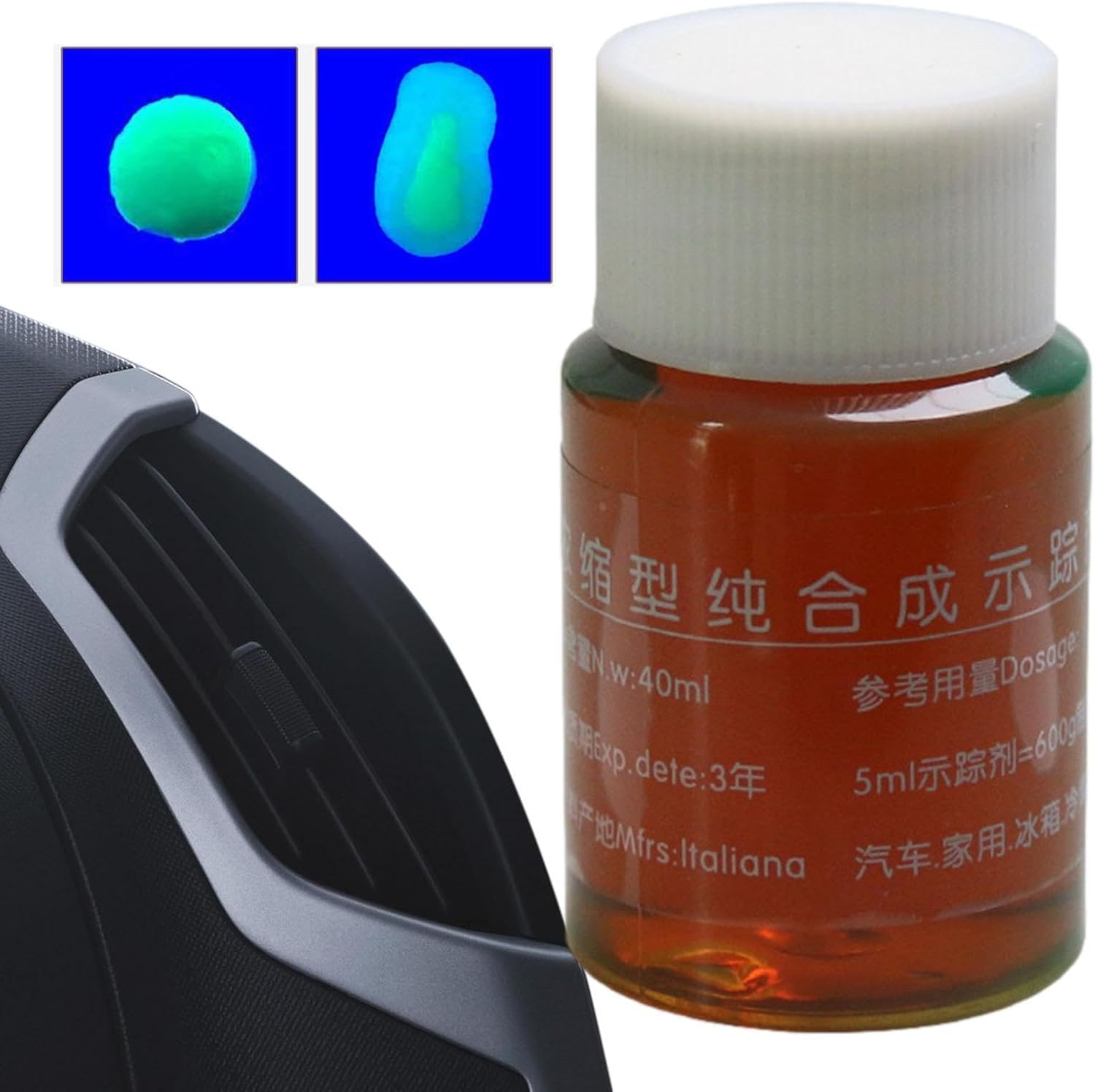 AC Leak Detector, 40Ml Fluorescent Leak Detector | Effective for Engine Coolant Dyes, Oil Spills, Automotive Hoses, Air Conditioners, Water Pumps