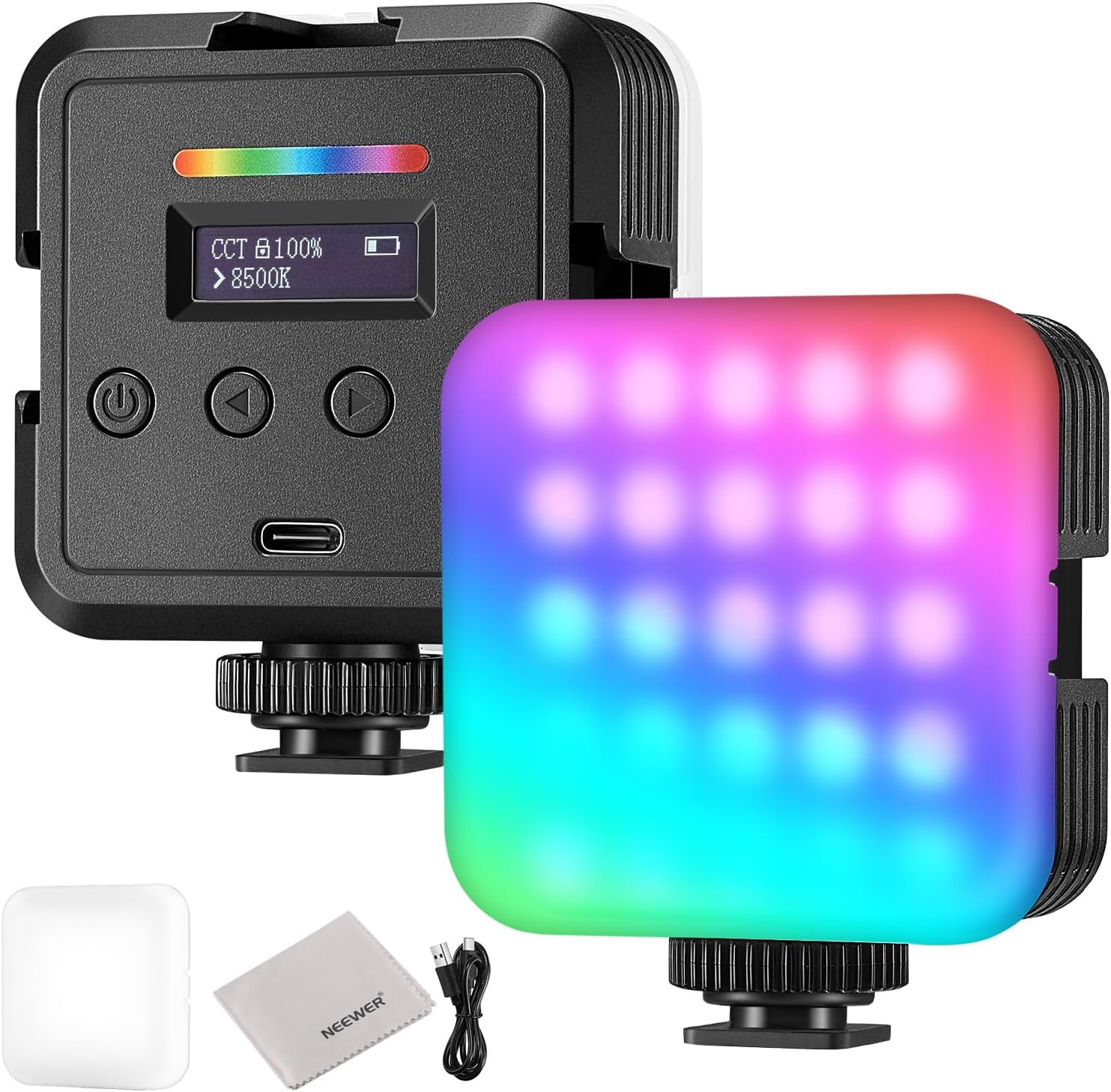 NEEWER Magnetic RGB Camera Light, 360&deg; Full Color RGB61 CRI97+ 2500-8500K 2000Mah Portable Small LED Panel Photography Lighting for Video Recording Streaming, 3 Cold Shoes, 20 Scenes & Cleaning Cloth image number 5