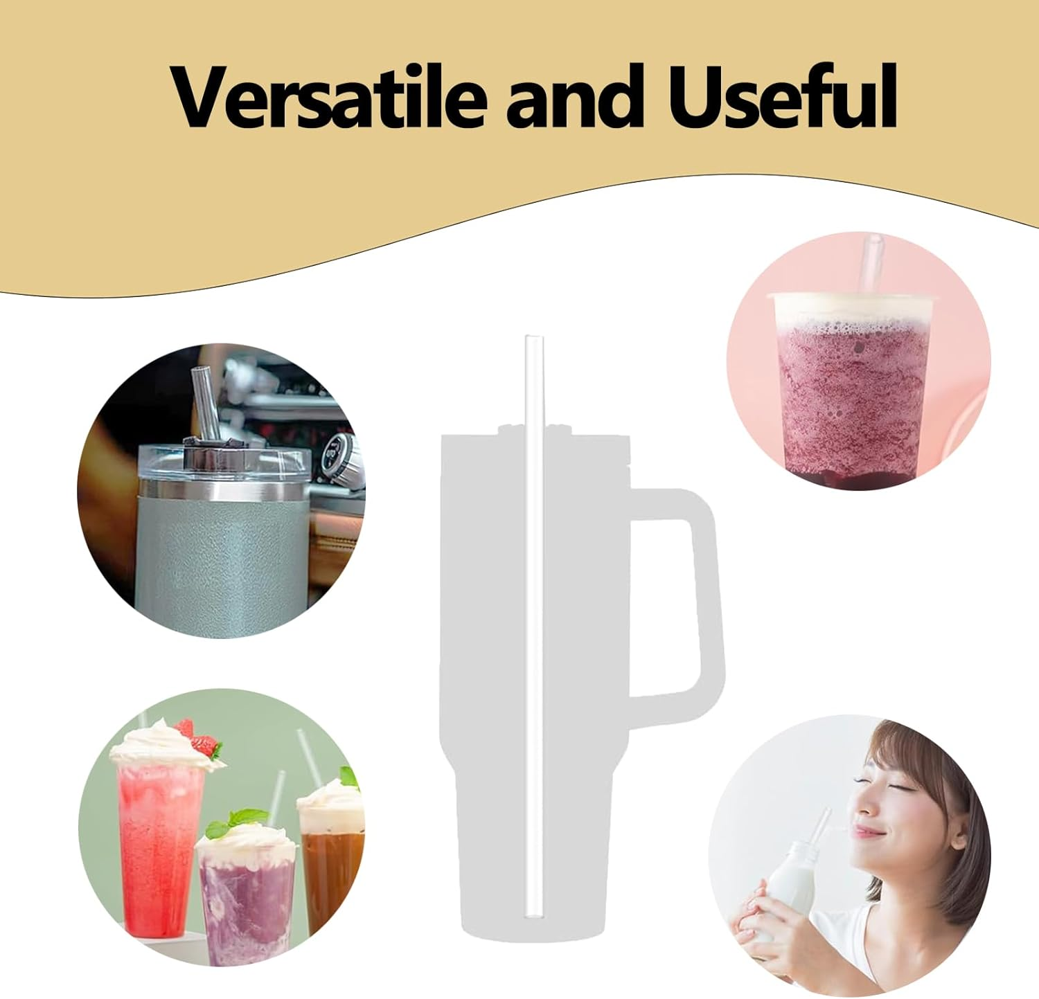 8Pcs Plastic Replacement Straw for Stanley Cap, Straw Brush Easy to Clean Water Bottle Reusable Clear Straws, Long Plastic Straws Thick for 30Oz/40Oz(8 Pack with 2 Brush) image number 1