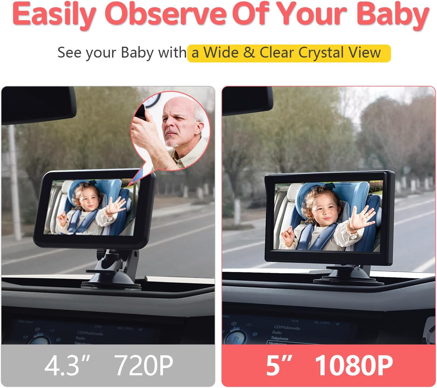 Itomoro Baby Car Camera, Dual Channel 5 Inch Display with 2 IR Night Vision Camera, Easily Install Baby Car Mirror 1080P Clear Car Baby Camera for Rear Facing Seat Backseat ACZ403 image number 3