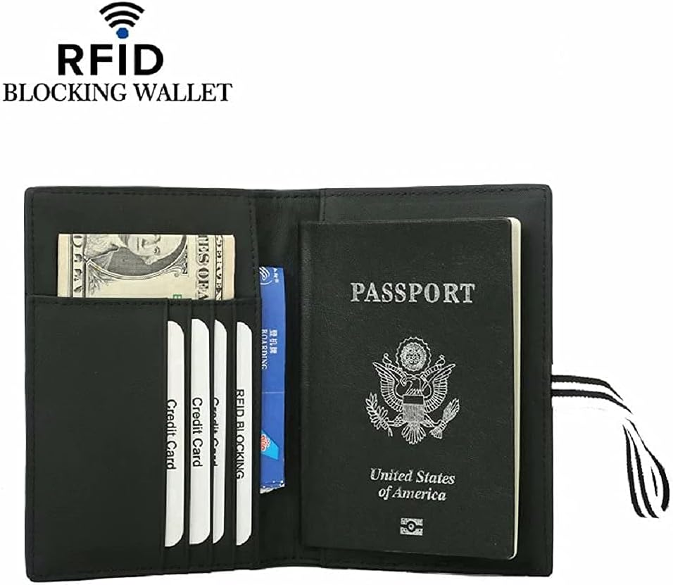 Iziv Passport Holder Travel Cover Case Leather Slim RFID Blocking Passport Travelling Wallet for Men Multifunction ID Credit Cards Cover Case with Elastic Strap
