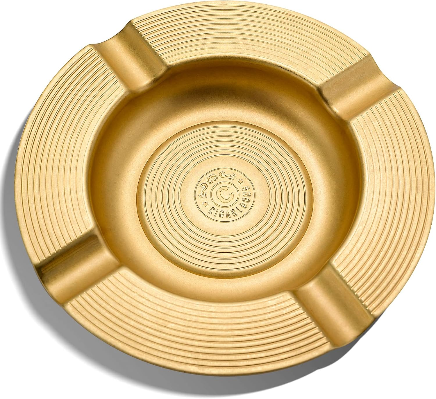 CIGARLOONG Cigar Ashtray Pure Copper Large Slot for 4 Cigars Home/Office/Patio Use(Gold2)