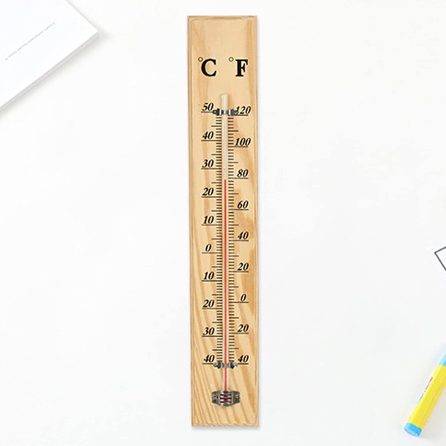 40X7X1Cm Wooden Thermometer Wall Mounted Indoor Outdoor Garden Home Office Temperature Decoration