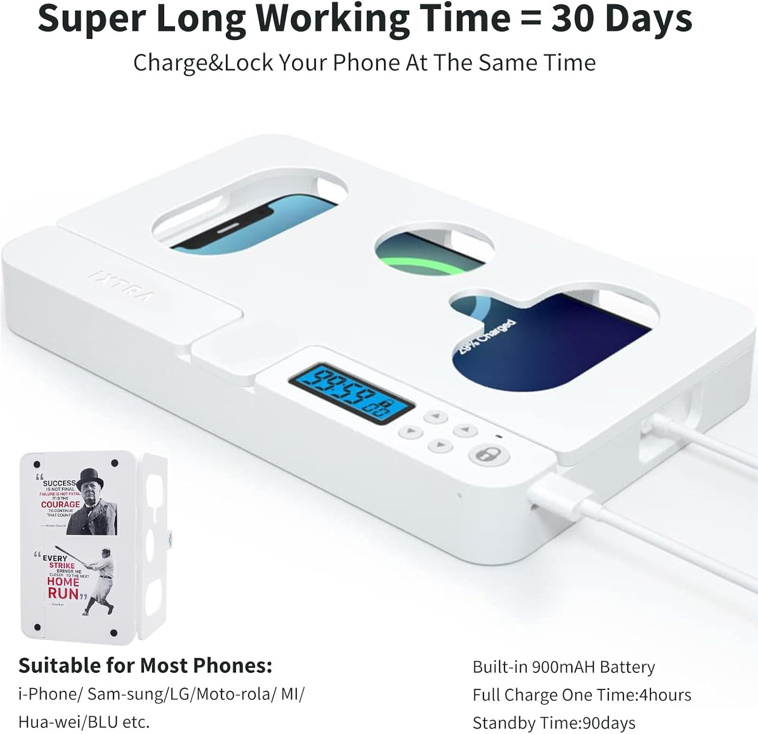 Ixtra Cell Phone Timer Lock Box for Android Samsung/Google/Iphone, Portable Self-Control Phone Timer Locker Smart Cell Phone Jail Lock Box with Timer for Kids Students Adults, White Cover image number 1