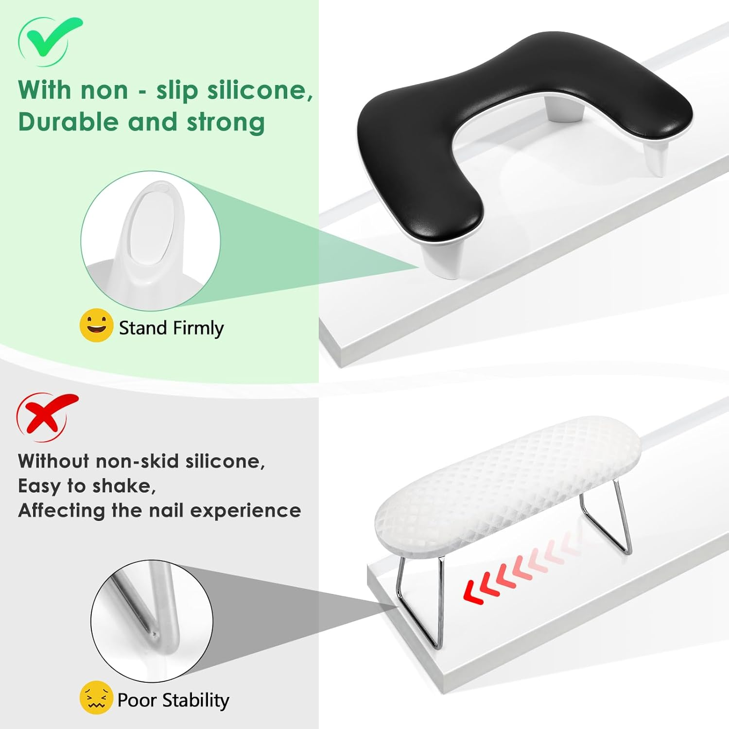 LIONVISON Arm Rest for Nails Tech U Shaped - Comfortable Manicure Nail Hand Rest Pillow Cushion, PU Leather Nail Armrest Stand for Acrylic Nail Art Tech, Quick Installation, Black image number 1