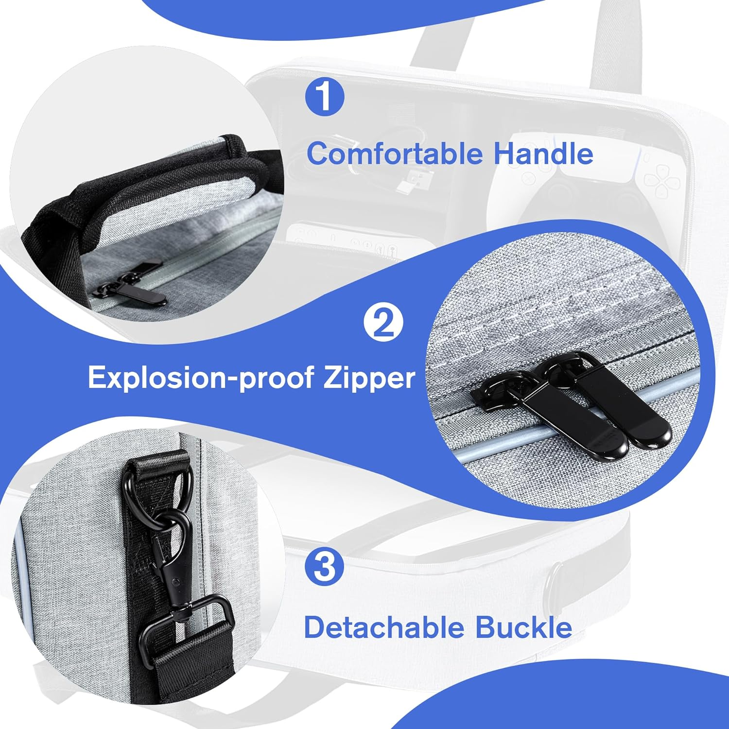 UUBOXS Carrying Case for PS5, Upgrade Protective Travel Bag for PS5/PS5 Pro/Ps5 Slim, Large Capacity Storage Bag Compatible with Playstation 5 Controller Console Accessories - Ps5 Case image number 5