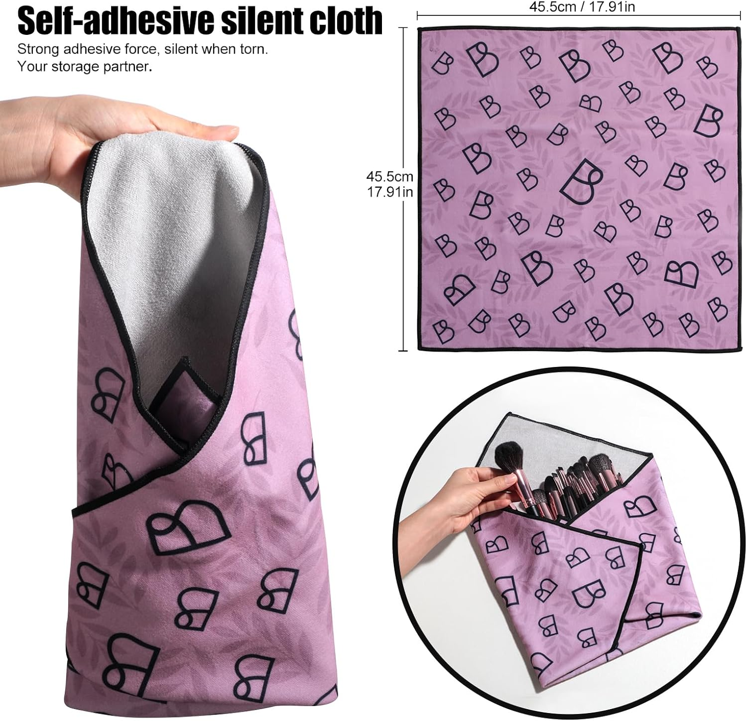 BS-MALL Makeup Brushes Set 25 Pcs with Triangle Puff &ndash; Travel-Friendly Magic Tape Storage Bag for Brush Organization, Black and Pink image number 4