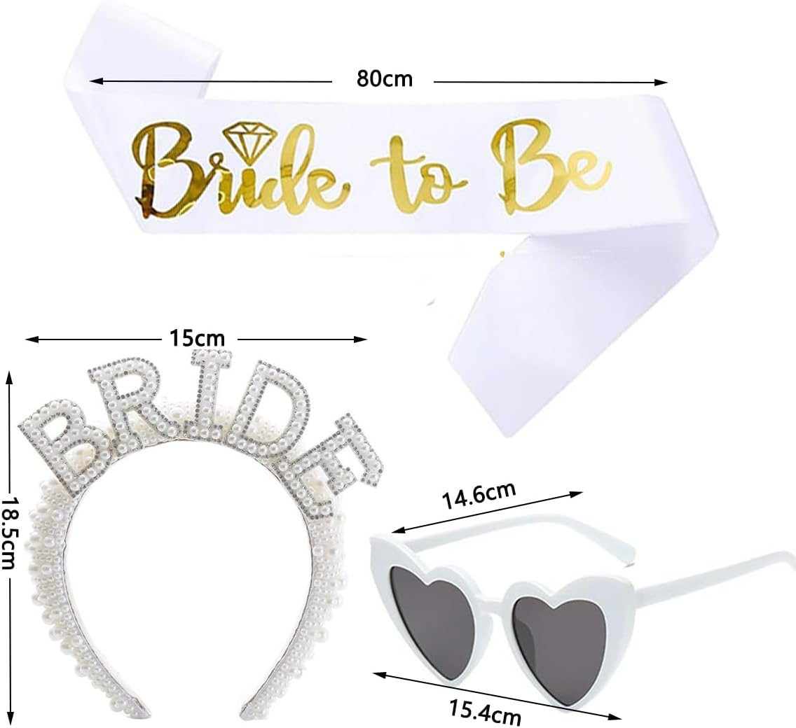 Bride Wedding Accessory Set Bride to Be Decoration Bride Beads Headband Bride Headband Heart Sunglasses Heart Glasses Pearl Bachelorette Party Women Bride to Be Accessories Bridal Bachelorette Party image number 3