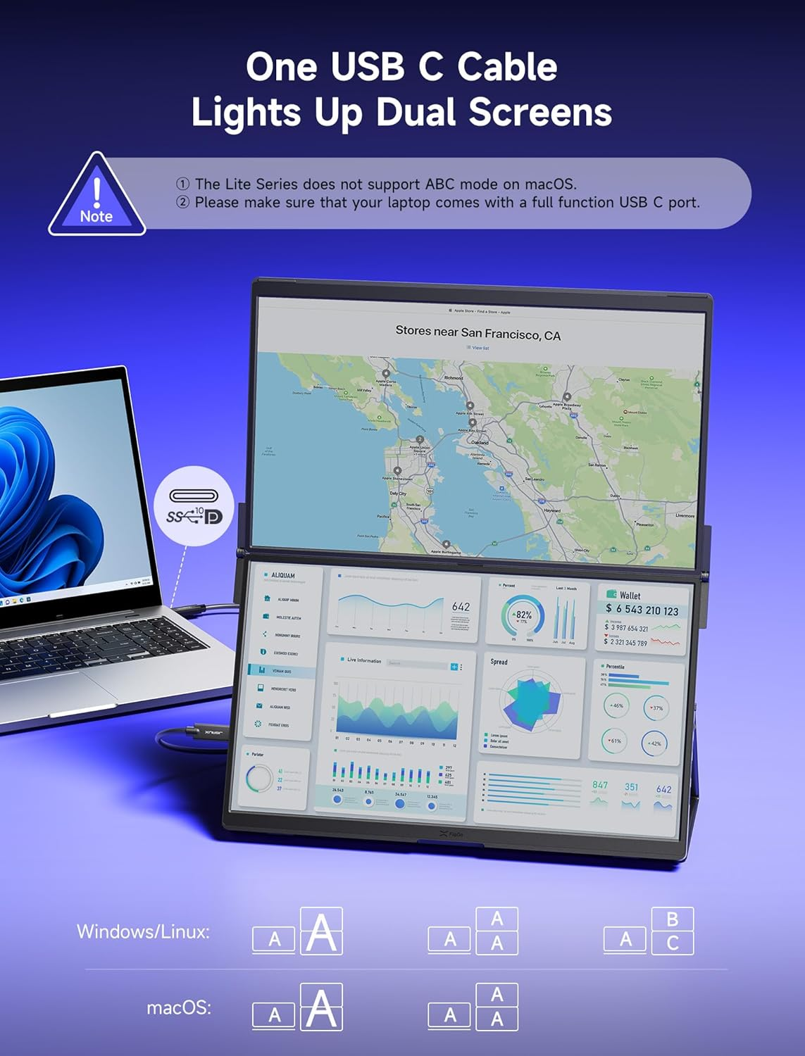 JSAUX Flipgo Lite 15.6" IPS Dual Stacked Portable Monitor, 1080P FHD Laptop Screen Extender with Built-In HUB, Magnetic Design, Single Cable for Triple Monitor Setup (Windows Only) image number 2