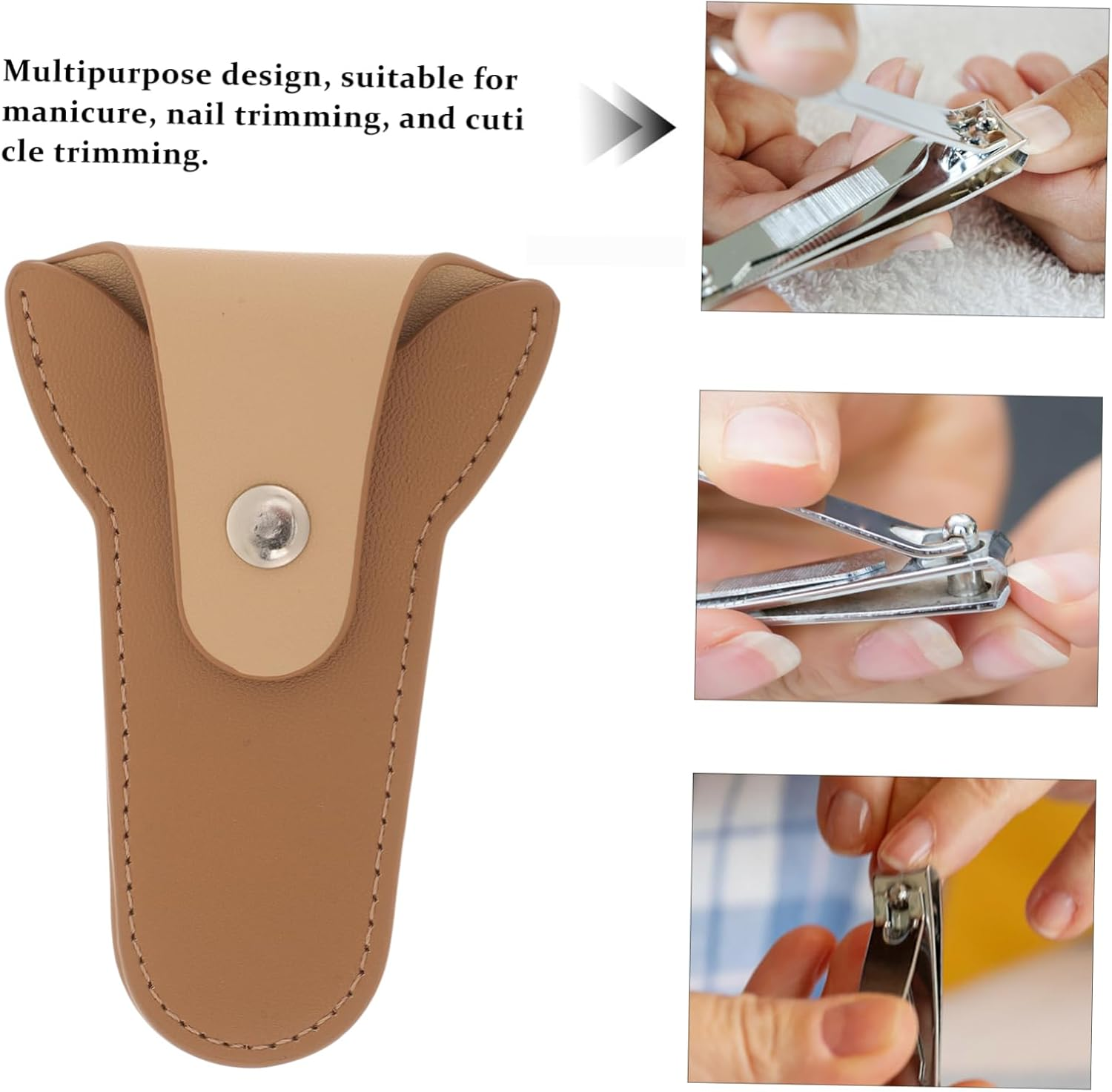 NULYLU Nail Clipper Cuticle Scissor Pouch for Nail Tools Accessories Solid Leather Bag image number 3