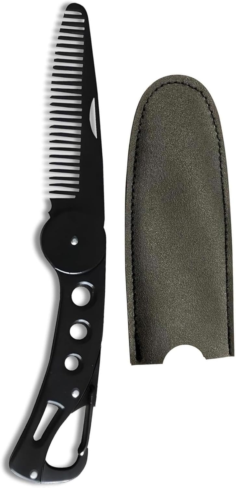 Mustache Comb, Stainless Steel Folding Beard Comb with Leather Cover, Portable Multifunction anti Static for Men Grooming, Combing Hair, and Mustache Styling image number 4