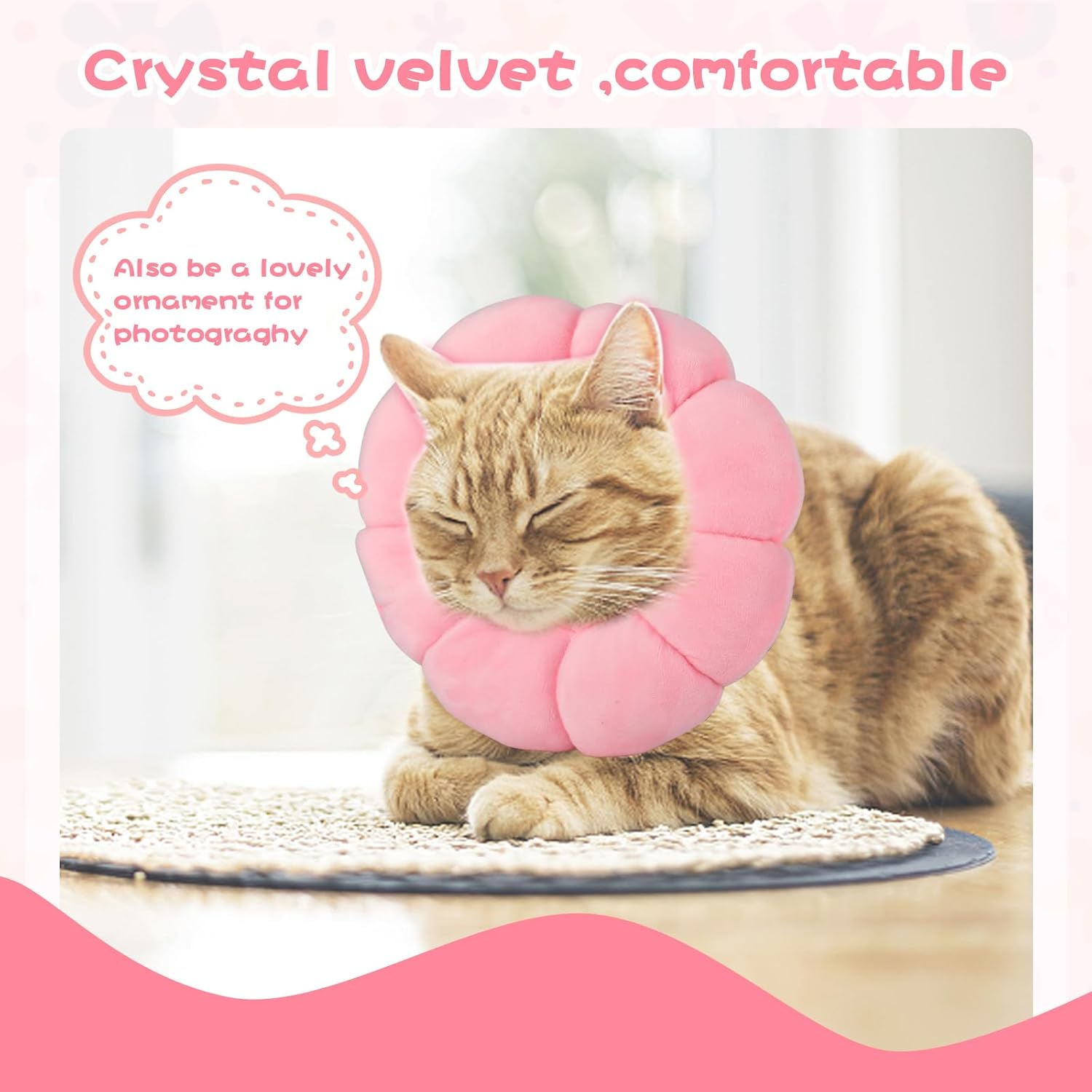 HYLYUN Cat Cone Collar Soft - Cute Pink Flower Cat Recovery Collar, Adjustable Cat E Collar, Surgery Recovery Elizabethan Collars for Kitten and Cats image number 6