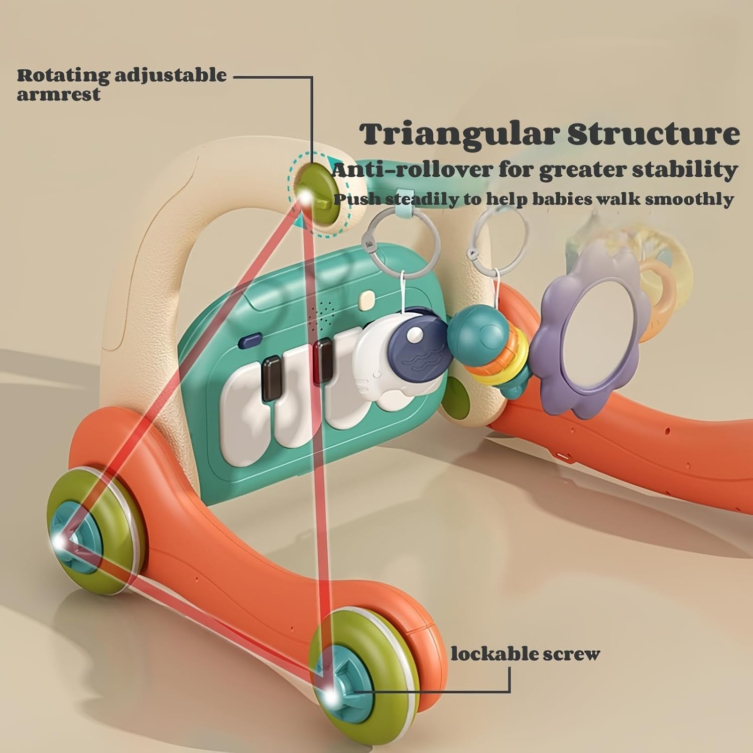Baby Play Gym with Height Adjustment, Kick & Play Piano Mat with Music and Light, Tummy Time Mat with 5 Detachable Sensory Toys for Newborns to Toddlers (0&ndash;14M+) image number 5