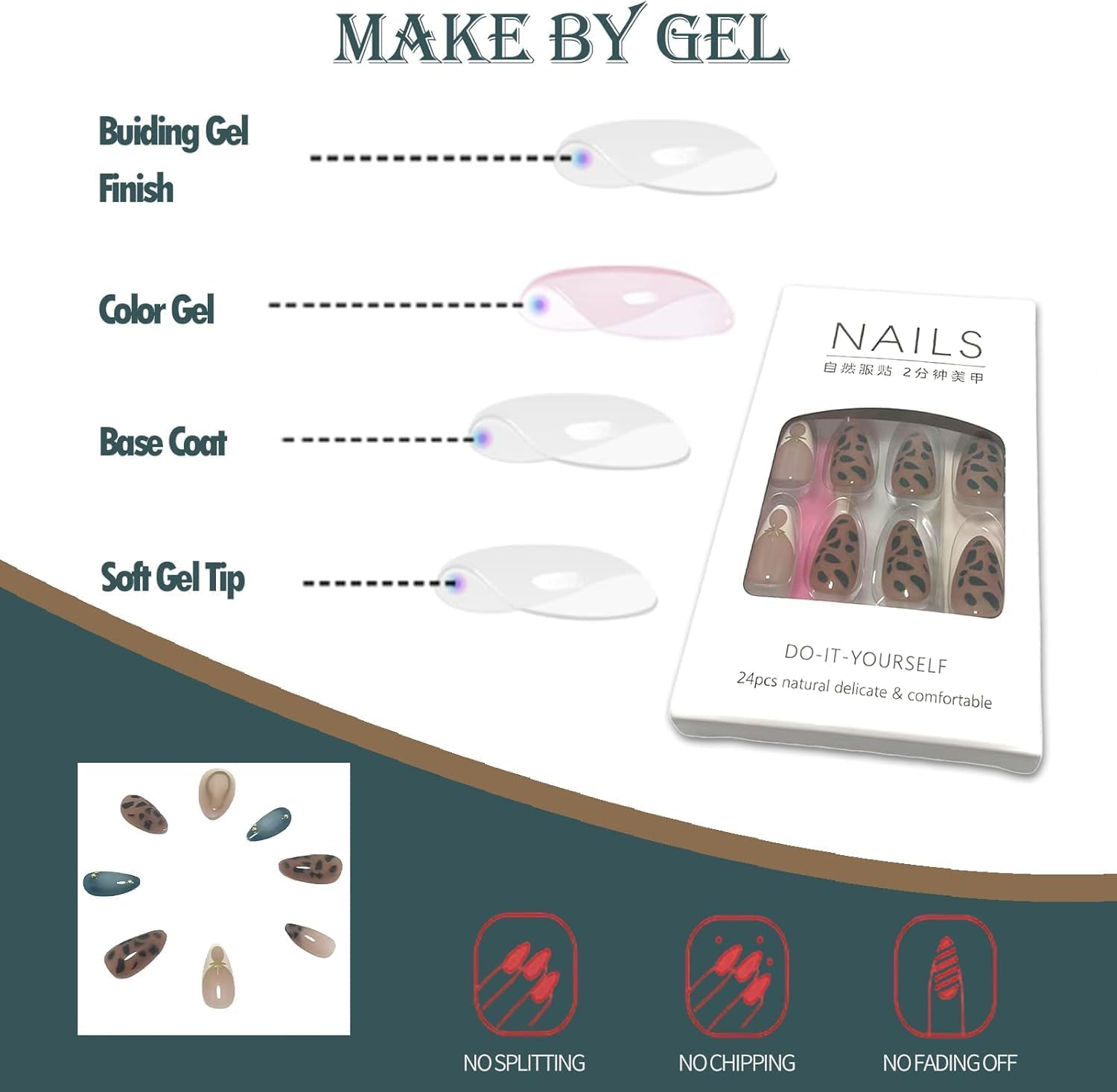 LYMCY Press on Nails French, Leopard Print 3D Irregular French Fake Nails, Artificial Nails for Women and Girls -24 Pcs image number 2