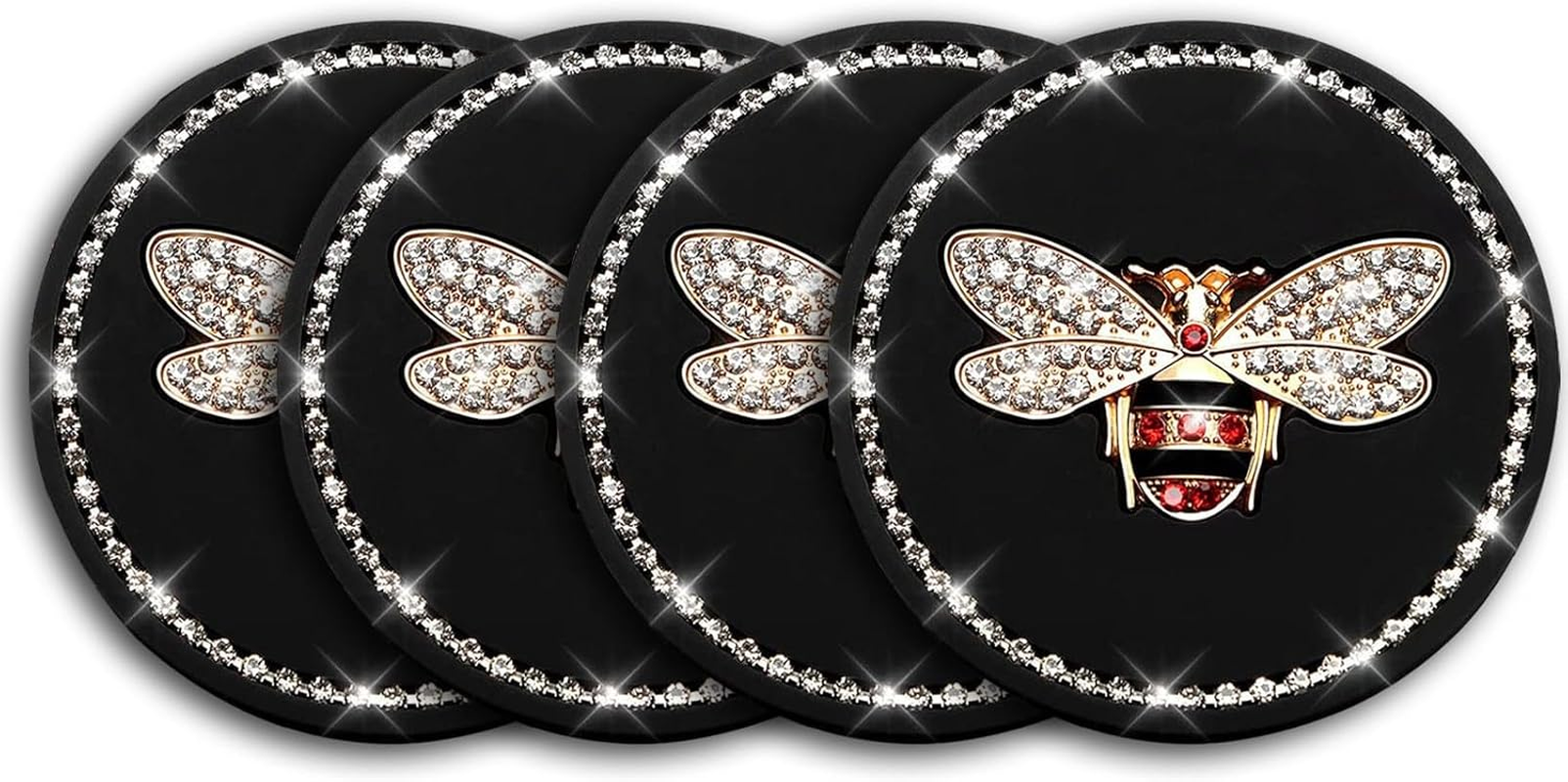 Bling Cup Holder Insert Coaster- 2.95 Inch Silicone Anti-Slip Shockproof, Universal Fashion Car Interior Accessories for Women (Bee, 2 PCS)