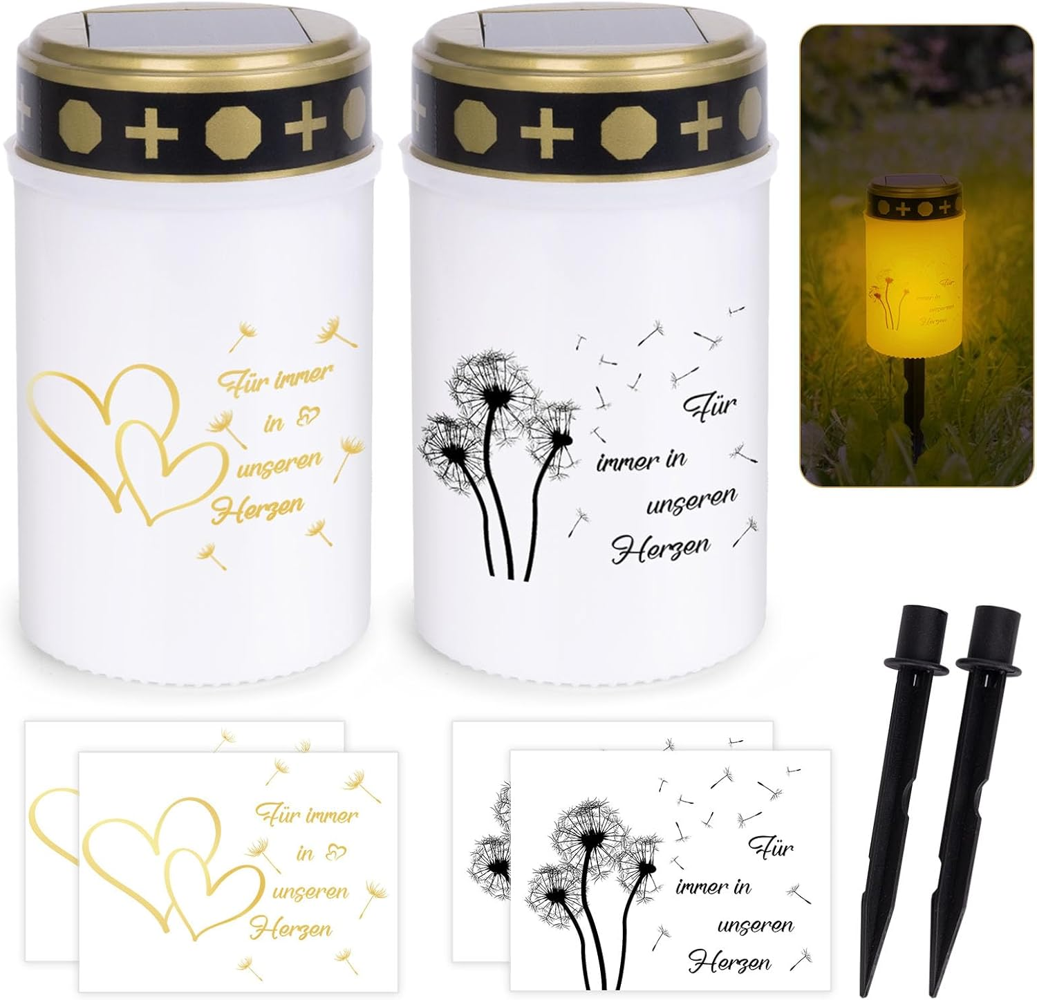 YYSWSAKY 2 Pack Solar LED Grave Light Solar Weatherproof Grave Lights for Outdoor Use LED Grave Light with Twilight Sensor Grave Candles White Forever in Our Hearts image number 5