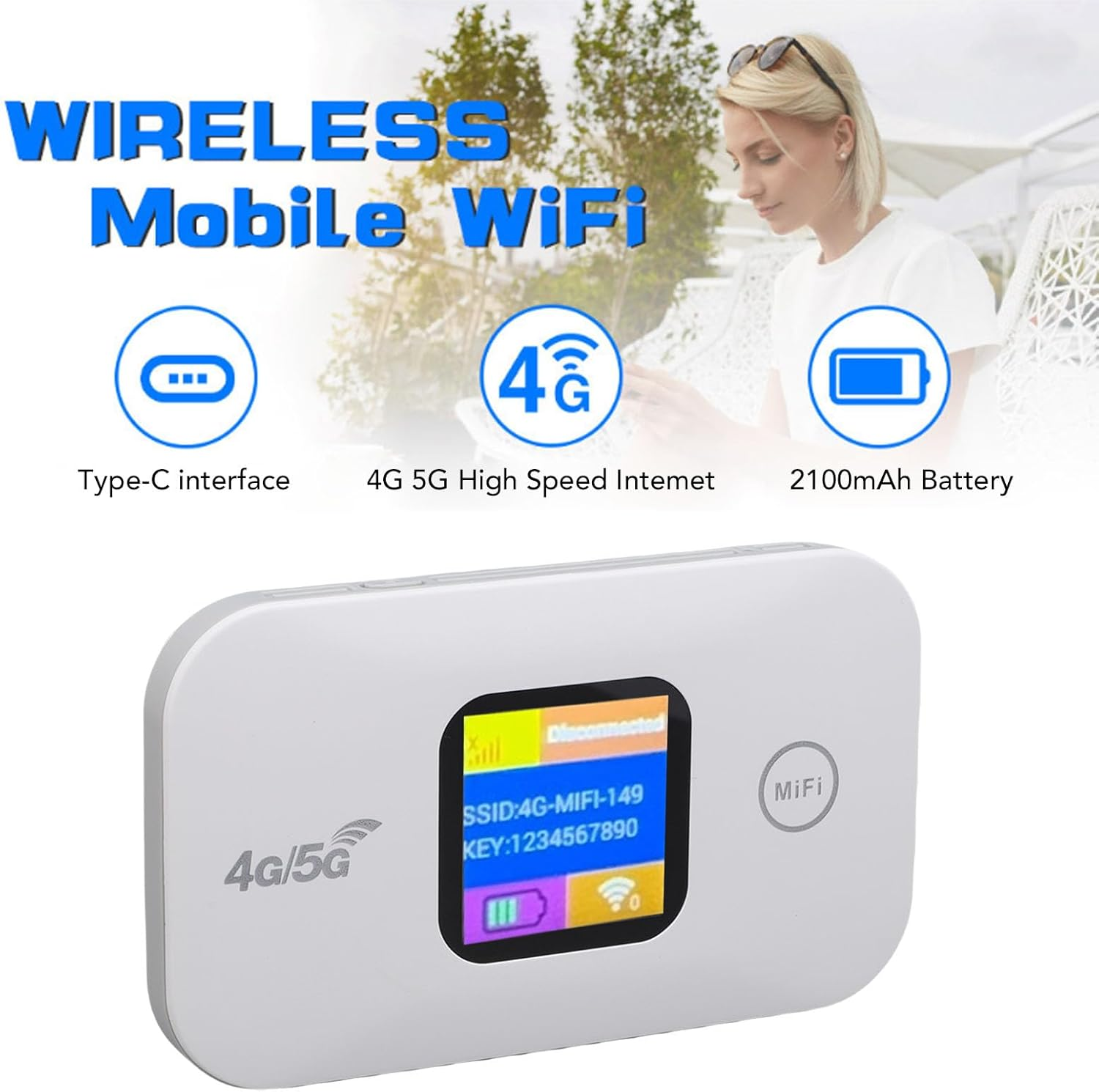 YUEHISY 4G 5G LTE Wifi Mobile Hotspot, Portable LED Display 300Mbps SIM Slot Connect up to 10 Devices for Travel,Home,Work, Coffe Shop, Pocket Wifi Router Hotspot image number 3