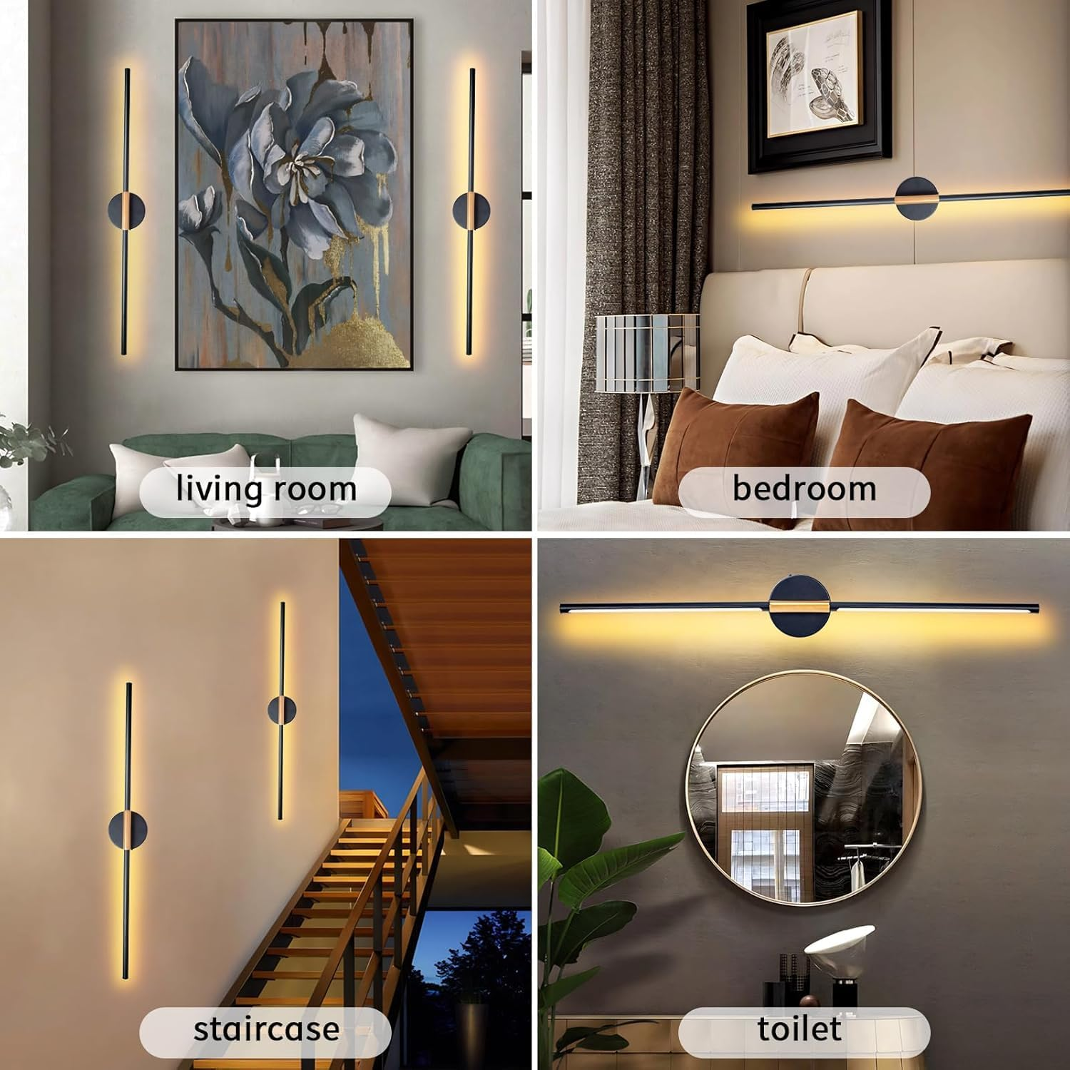 Battery Operated Wall Sconces Set of Two, 360&deg;Rotate Wireless Rechargeable Wall Sconces with Remote Control, Black Gold, Dimmable, Timing Decor Lights for Bedroom Hallway, 28.5 Inch image number 1