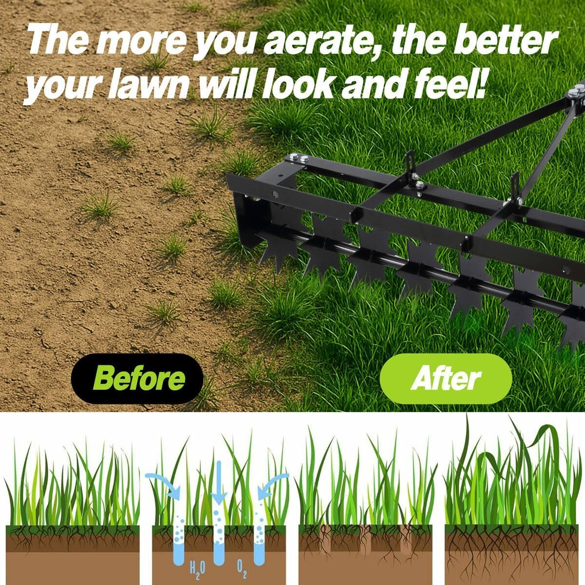 SHOGUN Tow behind Lawn Aerator Tractor 81Cm Pull Spike Grass Soil Penetrator Loosener Rolling Ride on Mower Hitch Heavy Duty Steel Tines Farm Garden Yard image number 6