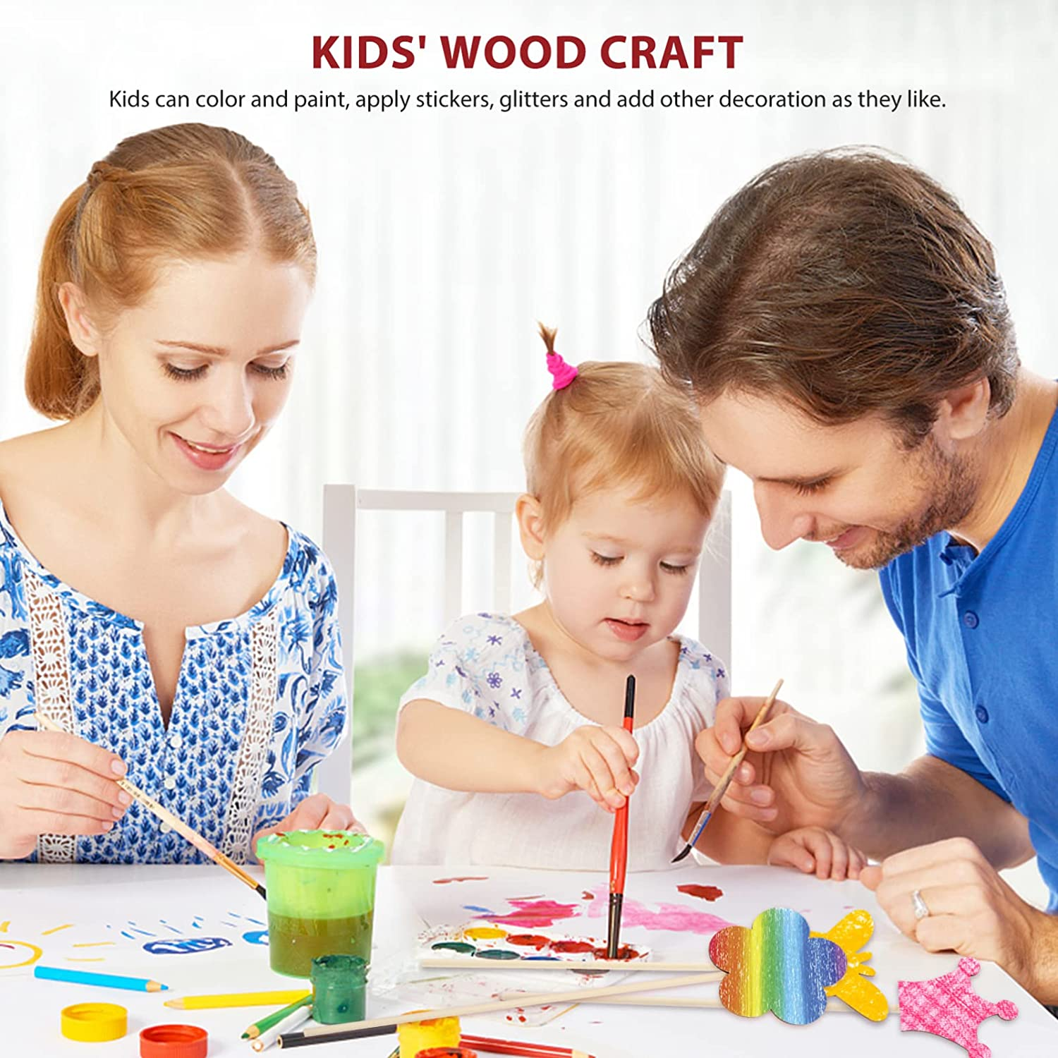 Toddmomy 14Pcs Make Your Own Princess Wand Unfinished Fairy Wand Stick Wooden DIY Crafts Moon Star Heart Crown Butterfly round Magical for Girls Art Show Cosplay Costume image number 6