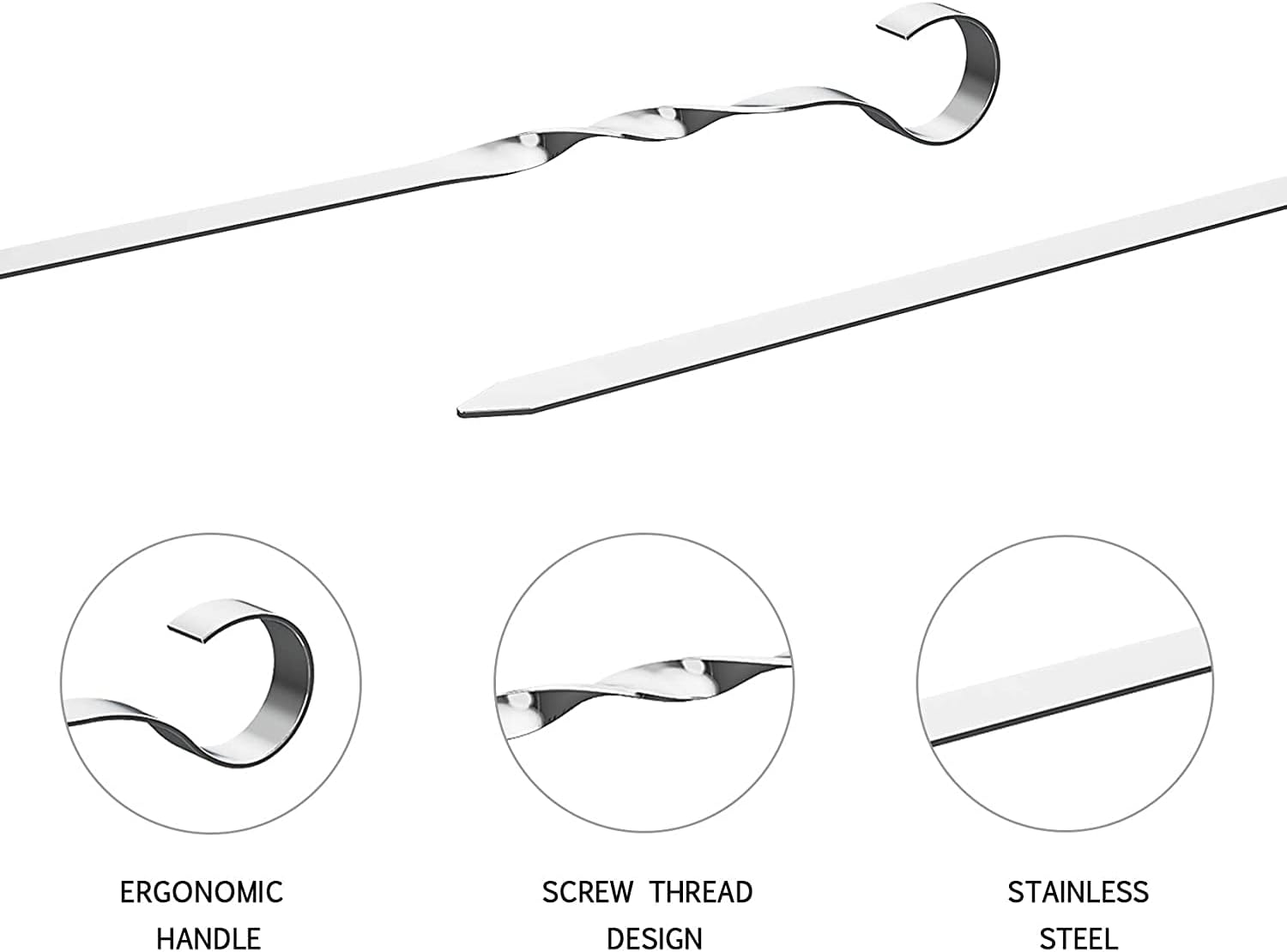 Mihao Barbecue Skewers - 12 Pack, 14" Long Flat Stainless Steel Shish Kebob Sticks with Silicone Sleeves