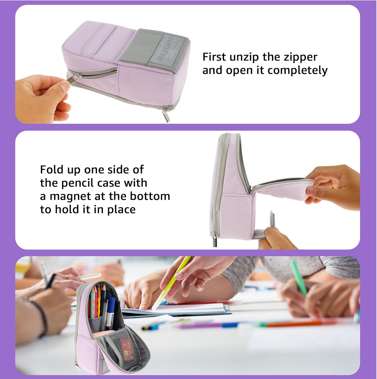 Standing Pencil Case Large Capacity Pen Bag, Pen Pouch Pencil Holder Stationery Organizer, Polyester Pencil Bag Storage Box Desk Organizer image number 1