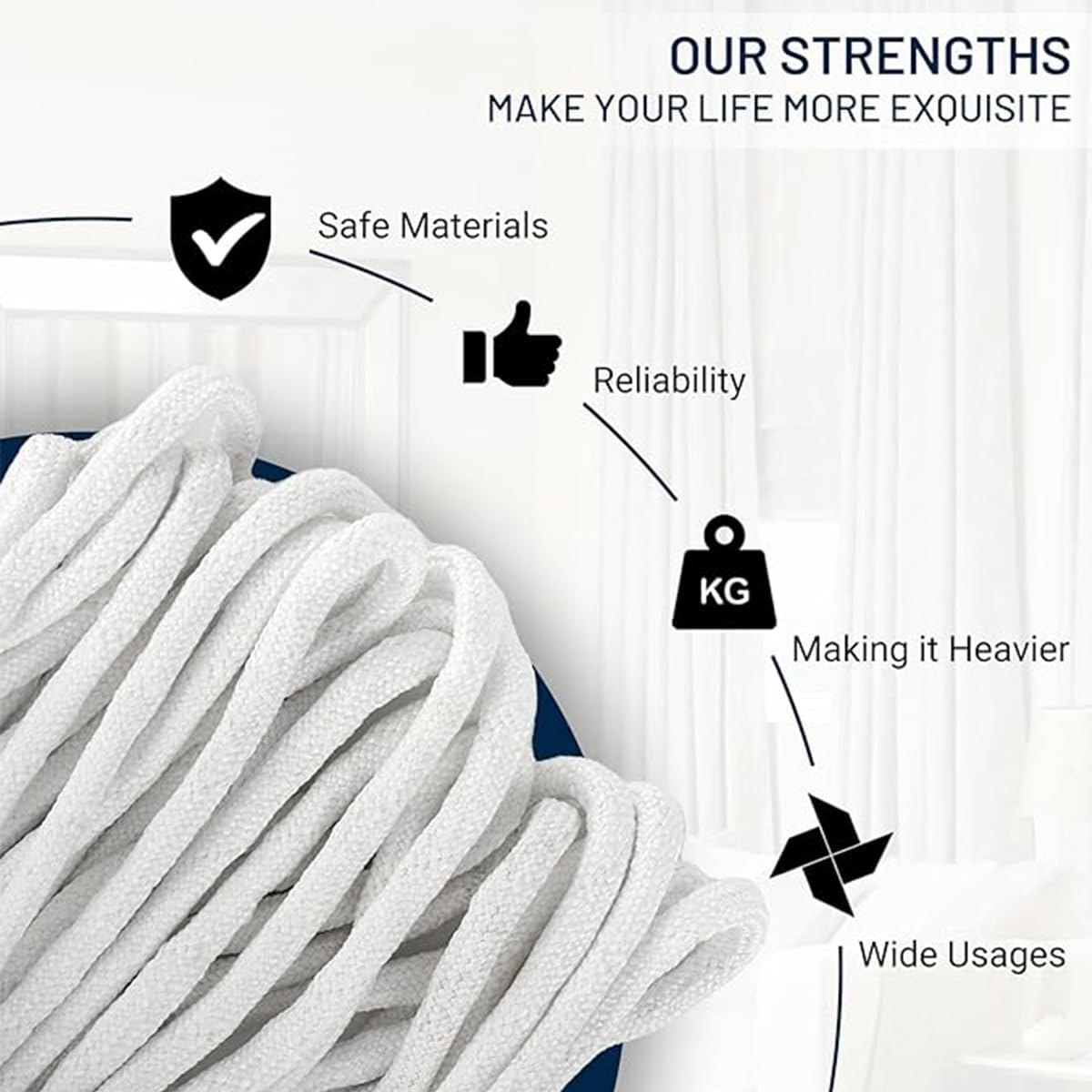 6.5Yard Curtain Weight Rope, Drapery Weights Tape,Diy Length Curtain Accessories,Heavy Drapery Weights for Outdoor Indoor Tulle Fabrics, Weighted Lead Rope Increase Curtain Weight