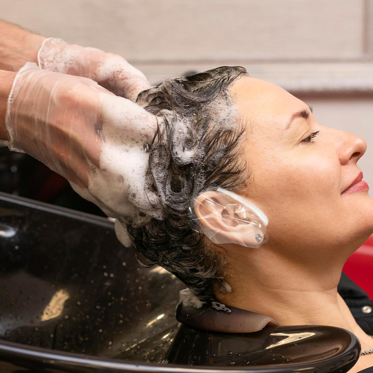 TEAONE Shower Ear Caps, 100 PCS Waterproof Ear Covers for Shower, Bathing, Hair Dye (12Cm/4.72In) image number 4