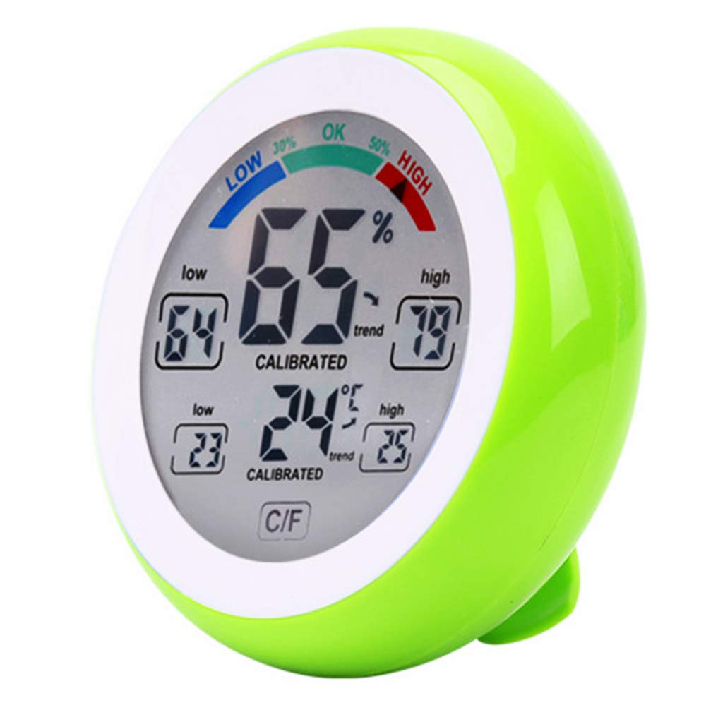 Meichoon Indoor Outdoor Thermometer Hygrometer,Wireless Electronic Temperature Humidity Meter,Round Touch Screen Household Digital LCD Display Thermometer,Weather Station Tester,Ud02 Green image number 1