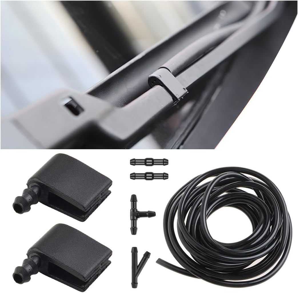 2 PCS Windshield Wiper Arm Nozzle Jet, Windshield Washer Nozzle Kit with 2M Fluid Hose and 4 Pcs Hose Connectors, Wiper Sprayer Replacement Kit 2E1955985 2E1955986 (2*Nozzle+4*Connectors+Hose) image number 3