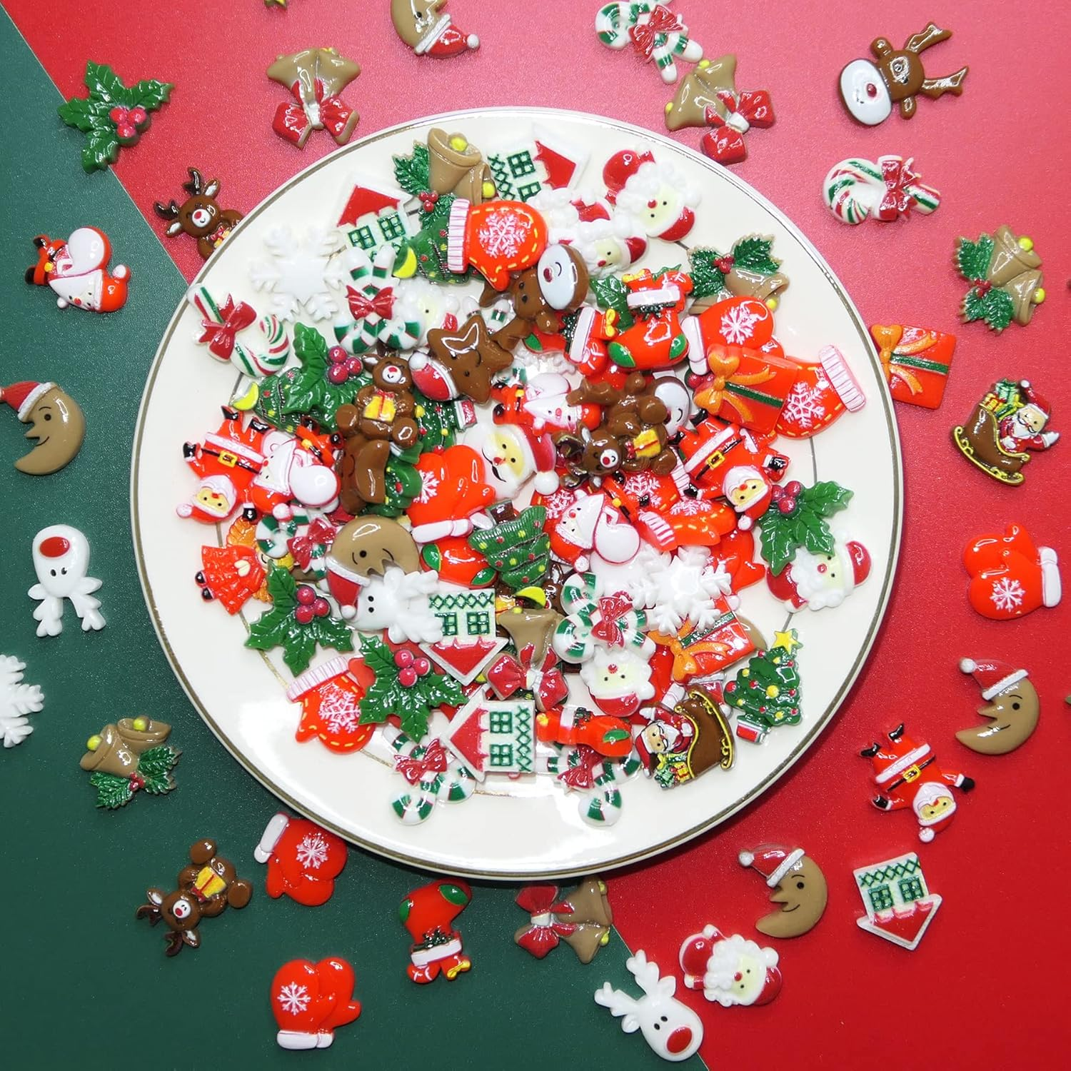 Christmas Resin Charms for Crafts,100 Pcs Flatback Slime Charm Beads Miniature Ornaments for Christmas Embellishments,Craft Supplies and Mini Christmas Decorations image number 4