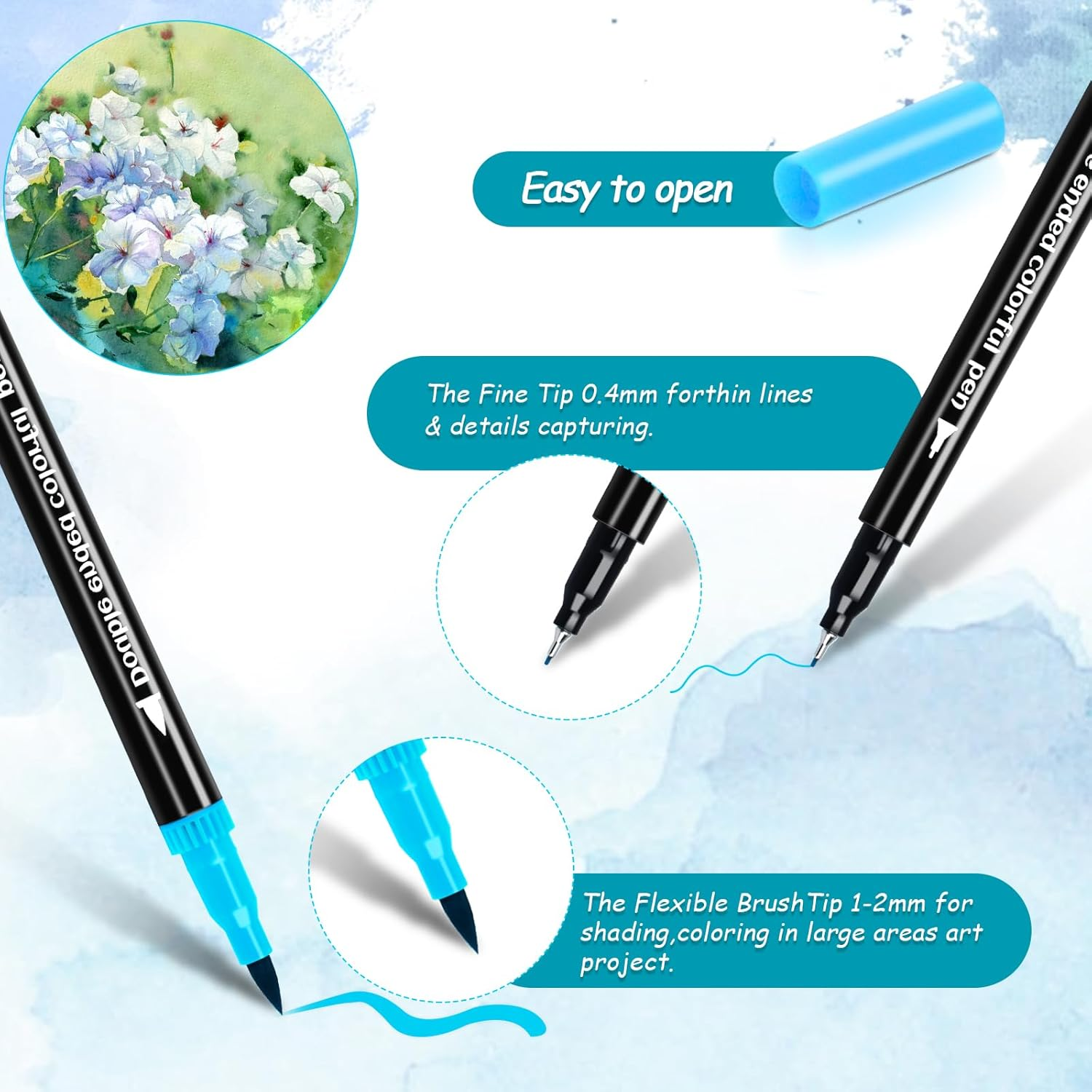 72 Colors Dual Markers Brush Pens, Art Markers Colored Pens for Adult Coloring Books, Brush and Fine Point Dual Tip Artist Colored Marker Set for Drawing Adult Coloring Hand Lettering image number 4