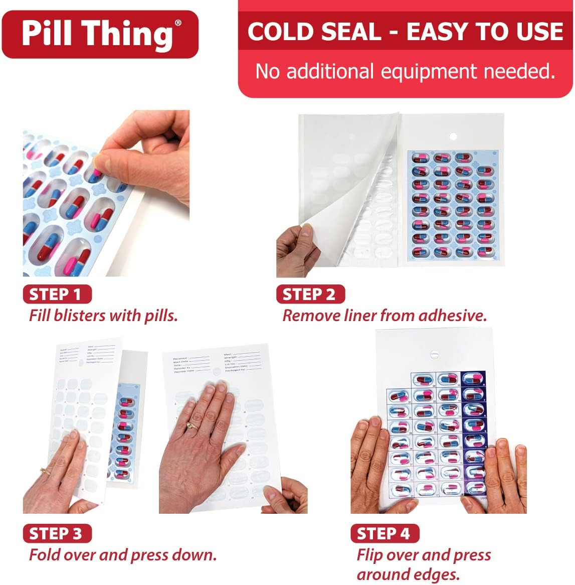 Monthly Cold Seal Medication Blister Pack System Cards - One Piece Unit Dose Book Fold, Easy No Extra Equipment Needed, Just Fill and Seal, (31 Day Monthly - 6 Pack) image number 5