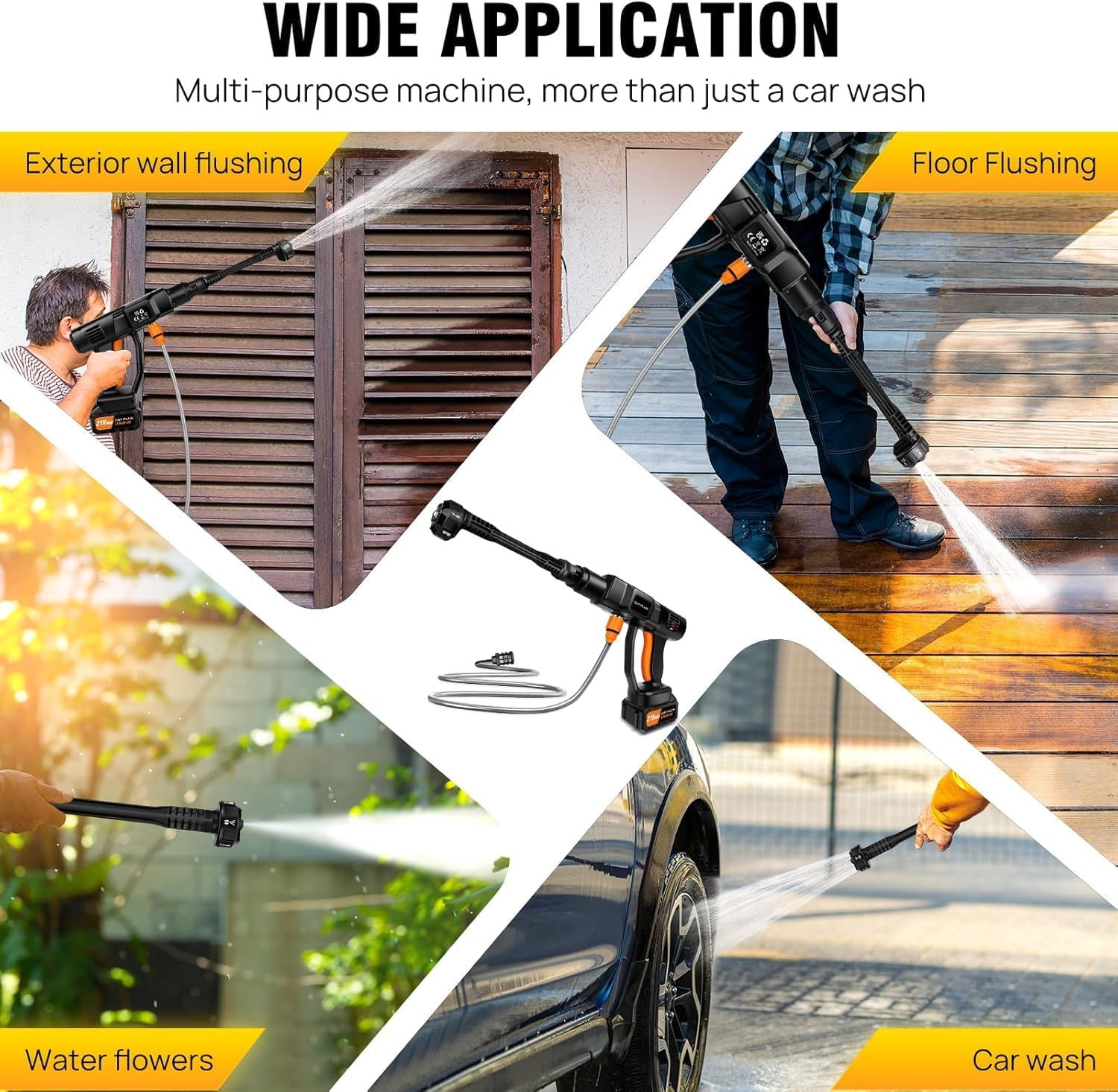 Cordless Pressure Washer, Portable Power Washer for Patio & Car, 6 in 1 Adjustable Nozzle with 5M Hose, Pressure Wash Tool with 2X 3.0Ah Batteries,Car/Floor/Garden Cleaning and Watering, Etc image number 1