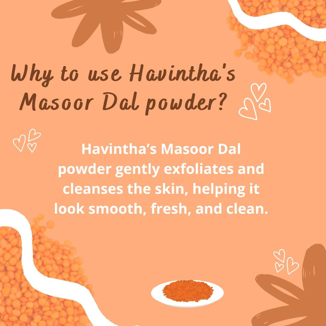 Havintha Masoor Dal Powder for Herbal Face Wash | Skin Fairness anti Aging Wrinkles Acne Pimples and Darkspots - 227 Grams image number 5