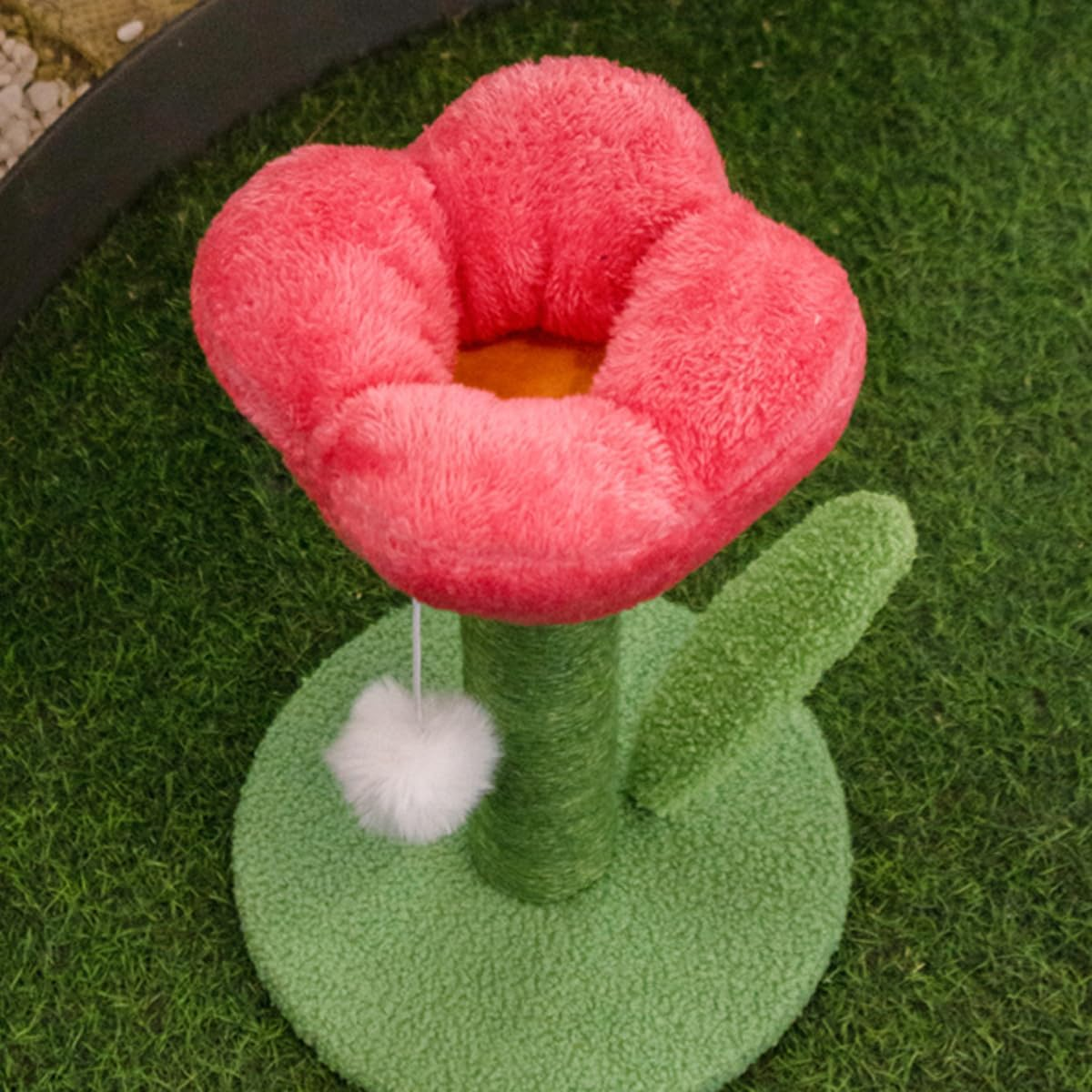 Jade Deals Tulip Cat Scratching Post, 15.75In Height & 9.84In Base Diameter, Durable Sisal-Wrapped Post, Plush Flower Top Rest Spot, Attached Fluffy Ball Toy, Furniture Protector for Cats