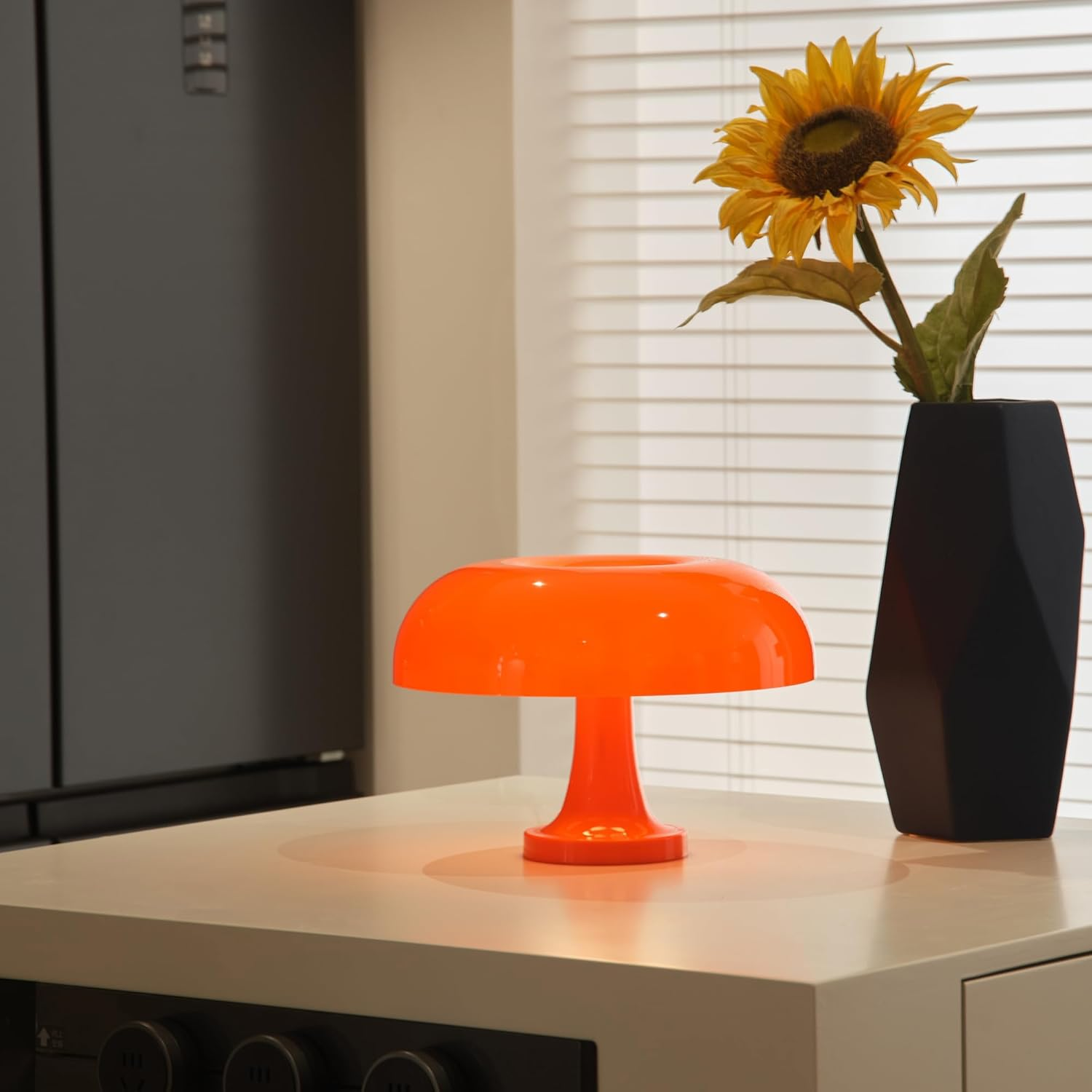 Orange Mushroom Lamp, Vintage Table Lamp, Mid Century Modern Retro Mushroom Style,Cordless Touch Lamps Bedside Charging Model,Dimmable for Bedrooms Living Room Home Decor(Touch Adjustable Version) image number 1