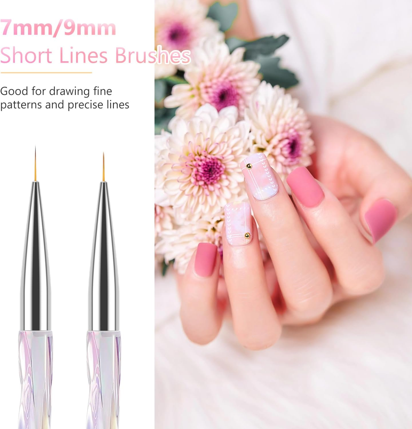 TEOYALL - Nail Art Liner Brushes, 7/9/11/15/20Mm Fine Line Nail Art Brushes Precision Fine Brushes for Drawing Detail image number 5