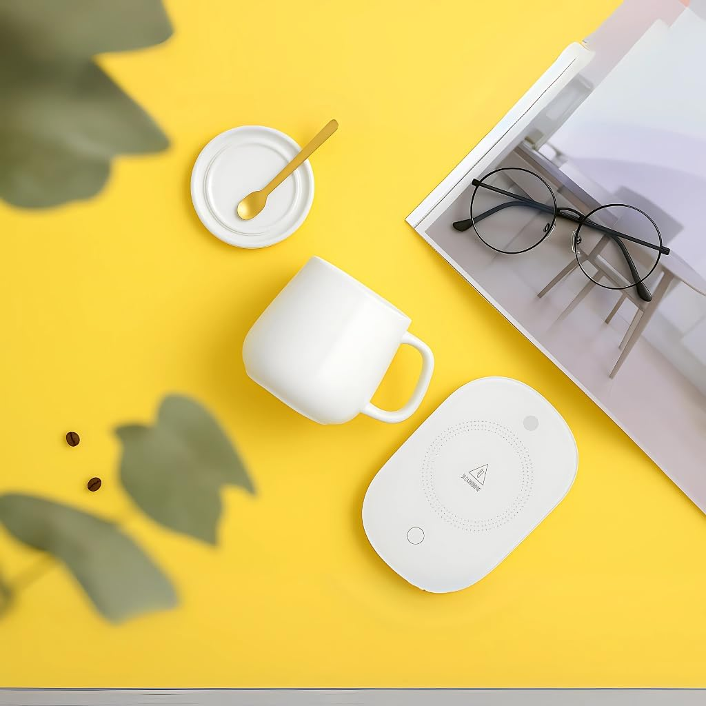 Smart Electric Coffee Mug Warmer with Ceramic Mug Included &ndash; Desktop Beverage Heating Plate for Office & Home &ndash; Keeps Coffee, Tea, Milk, Hot Chocolate or Water Warm Auto Shut off Safety Design (White) image number 3