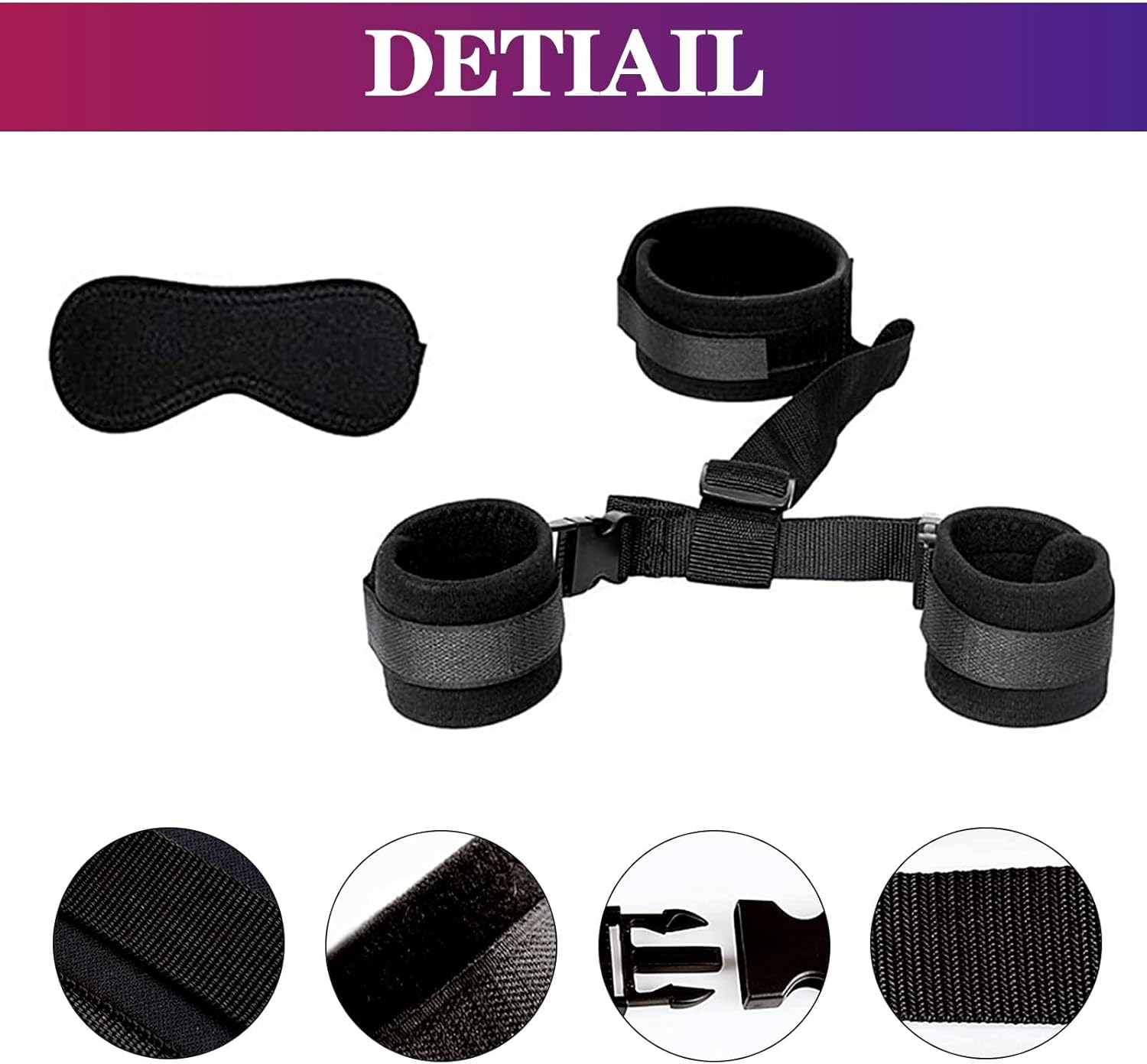 BDSM Sex Toys Set - Neck to Wrist Bondage Restraints - Adult behind Back Beginner Handcuffs Collar with Blindfold Adjustable Bondage Gear & Accessories, Handcuff for Bed SM Games Play Sex Toy for Couples image number 5