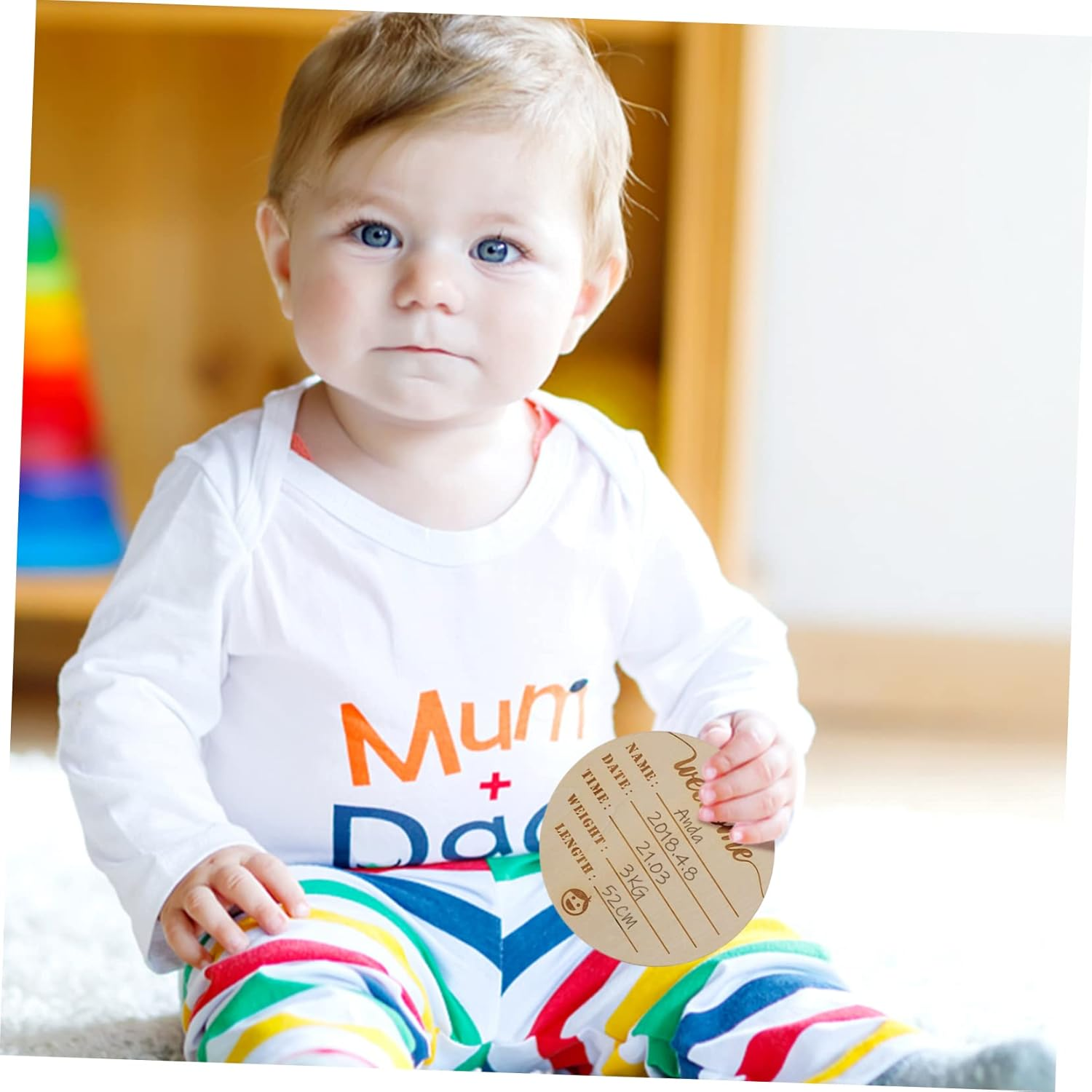 HANABASS 6Pcs Wooden Name Signs Milestone Cards for Newborn Photography Safe Durable Announcement Props for Boys Monthly Growth Documentations image number 5