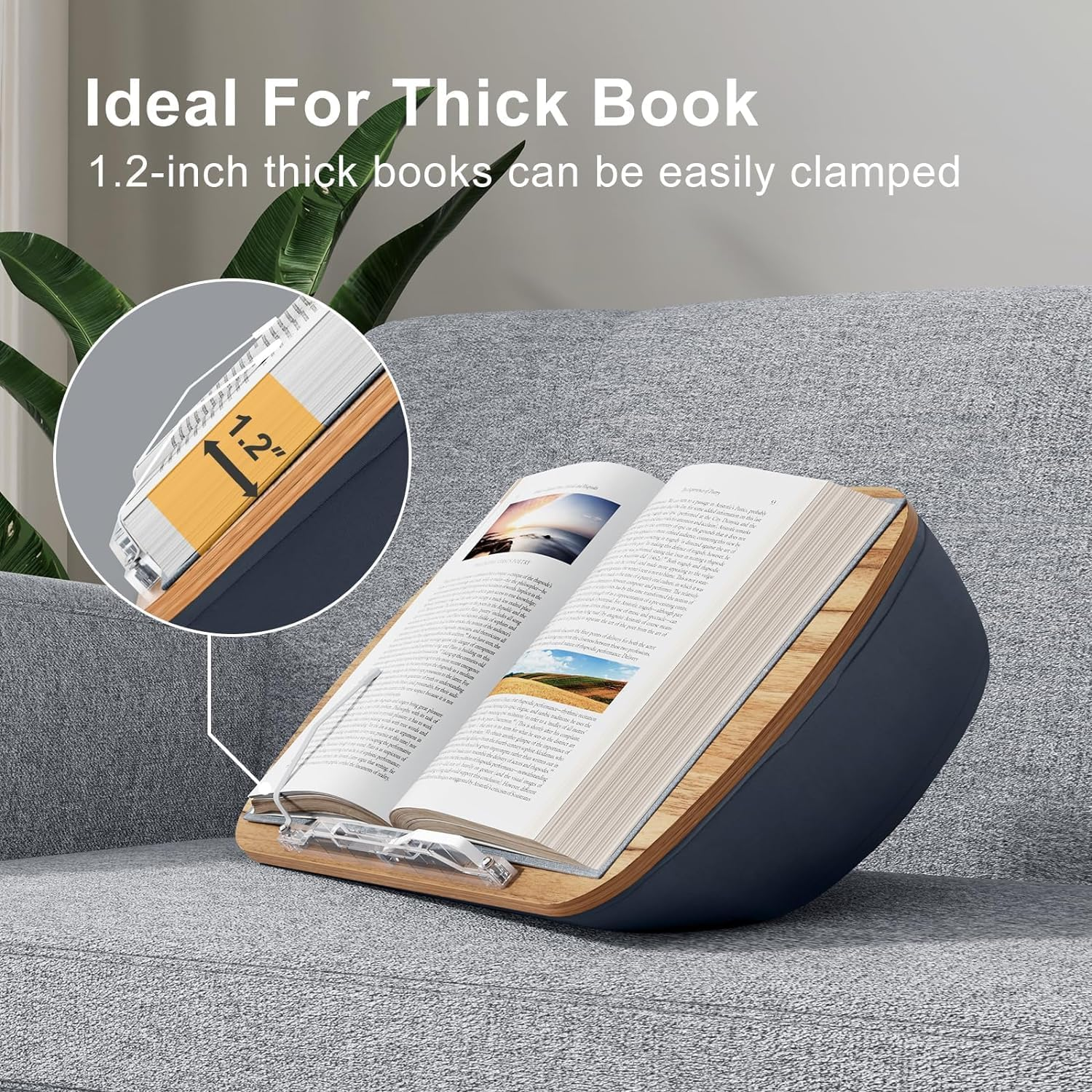 Lap Beanbag Book Stand for Reading, Comfortable Pillow Book Holder for Sofa, Bed, Desk, Hands-Free, Minimize Neck Strain, Gift for Book Lovers, Compatible with Laptop and Tablet (Gray) image number 2